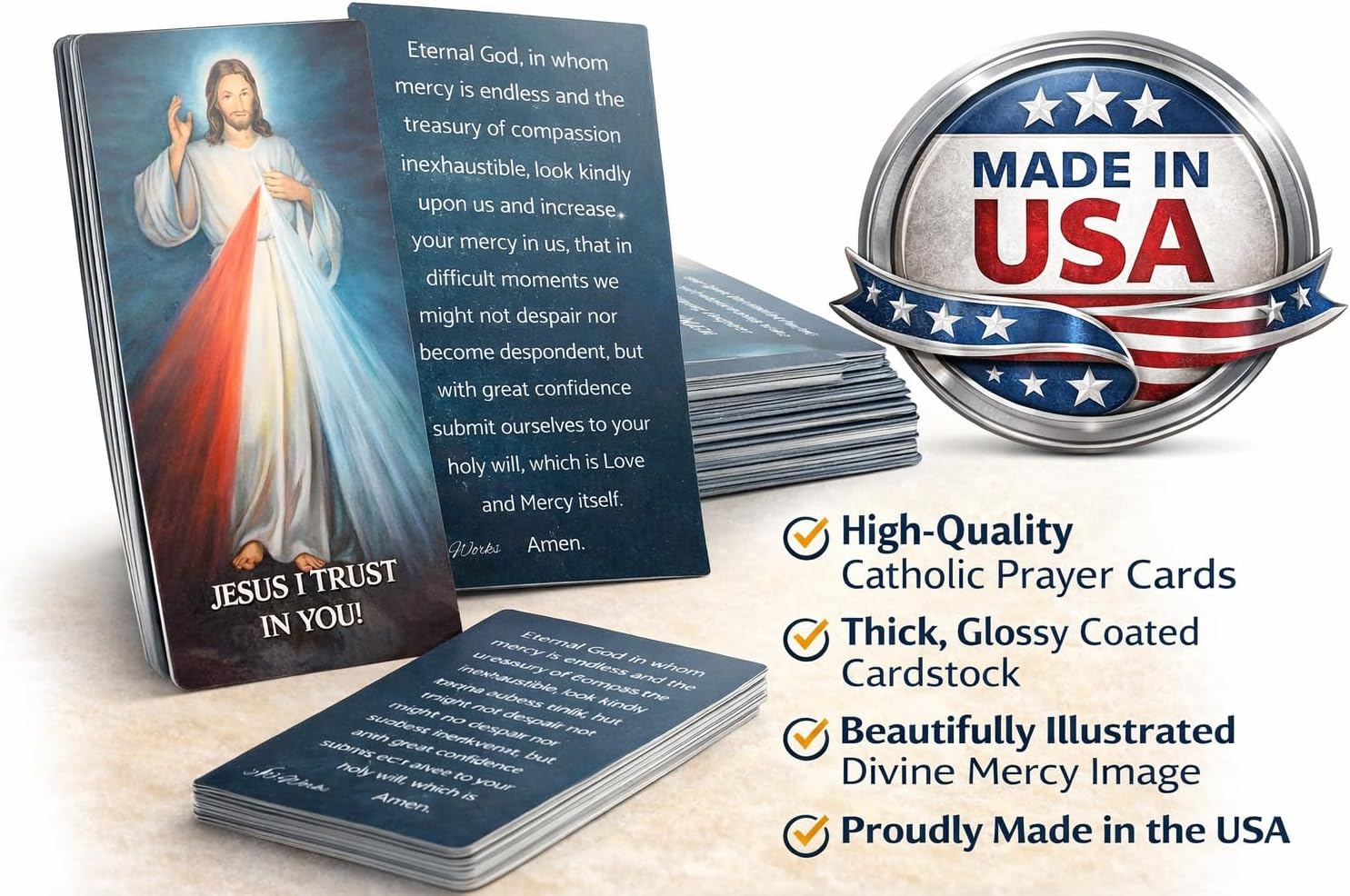 Westmon Works Divine Mercy Holy Card Bulk Pack Wallet Sized with Prayer on Back USA Made, Set of 10 - Image 2