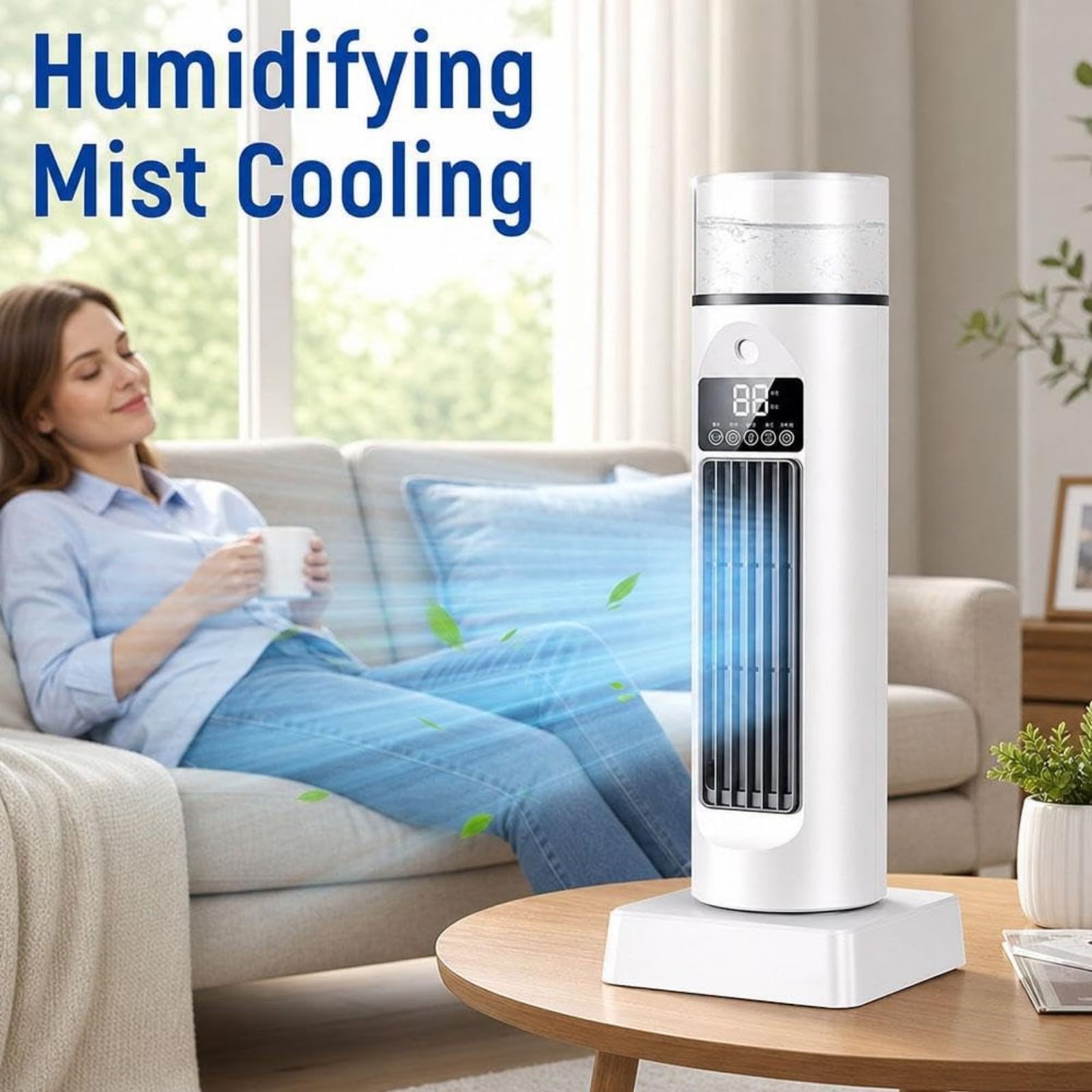 Tower AC Klimaanlage, Raumkühler Ventilator Tragbare Klimaanlagen, Leise Oszillierende Bladeless Kühler mit Fernbedienung für Schlafzimmer Büro Wohnheim (Schwarz)