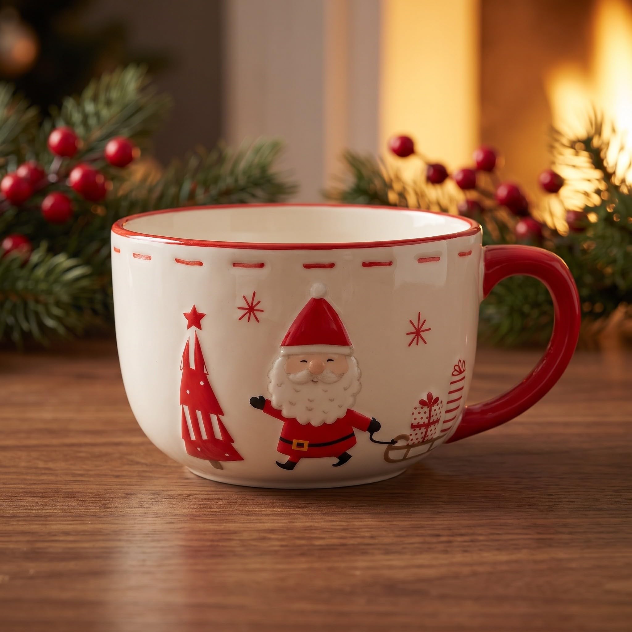 OUNONA Weihnachtsmann-Tasse, 500 ml (17 oz) Keramik-Kaffeetasse mit Henkel