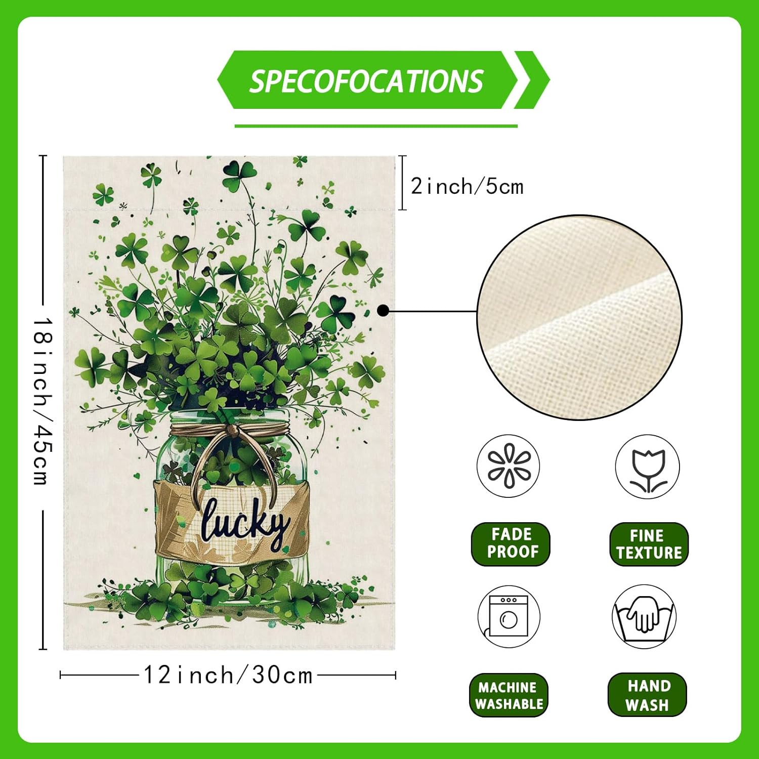 Lucky St. Patrick's Day Green Shamrocks Four-leaf Clovers Glass Bottle Garden Flag Yard Flag 12x18 Inch Double Sided Small Mini Yard Outdoor Outside Holiday Decoration - Image 7