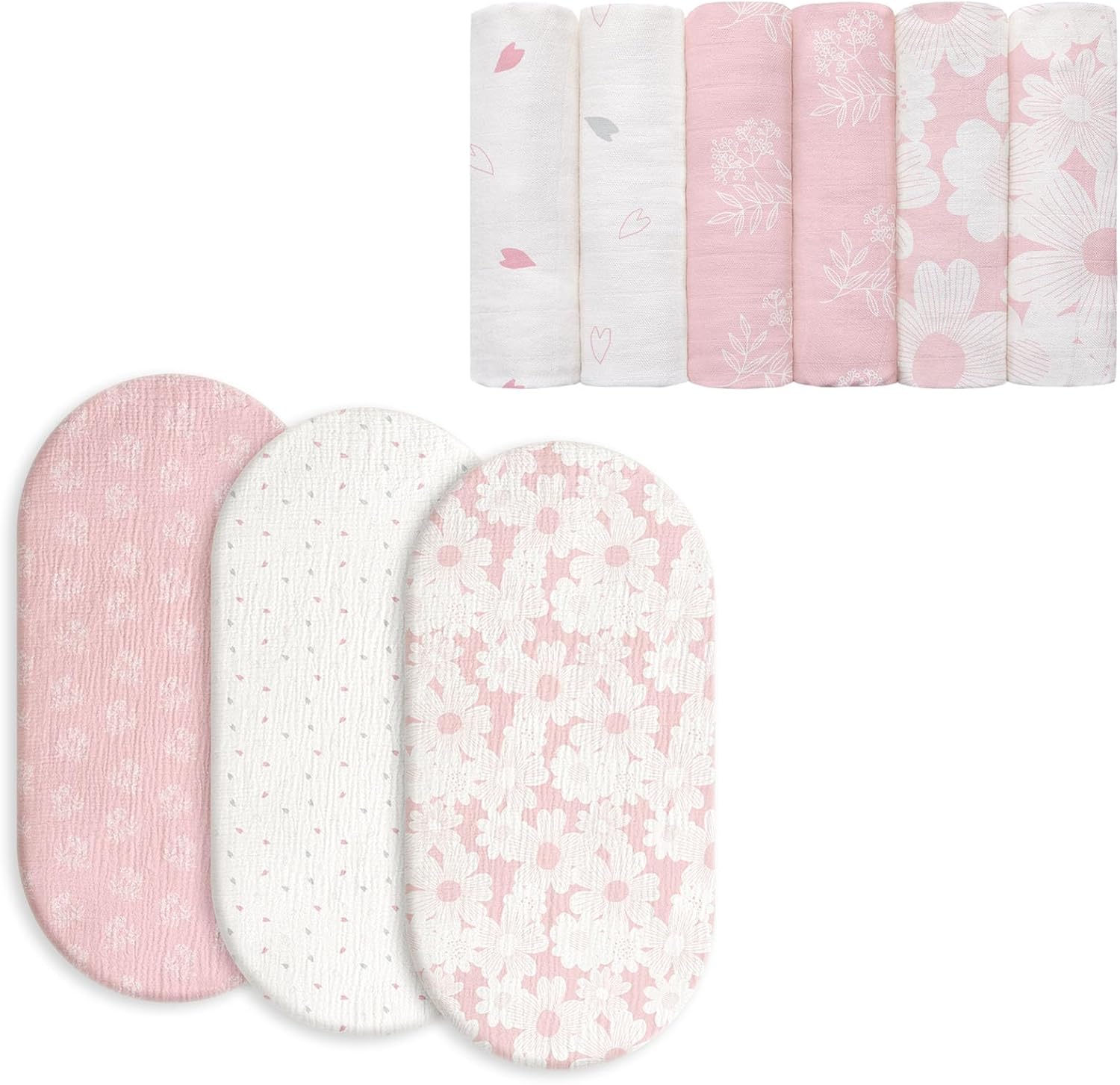Gllquen Baby Muslin Bassinet Sheets 3 Pack & Receiving Blanket Boy Cotton Muslin Swaddle Blankets