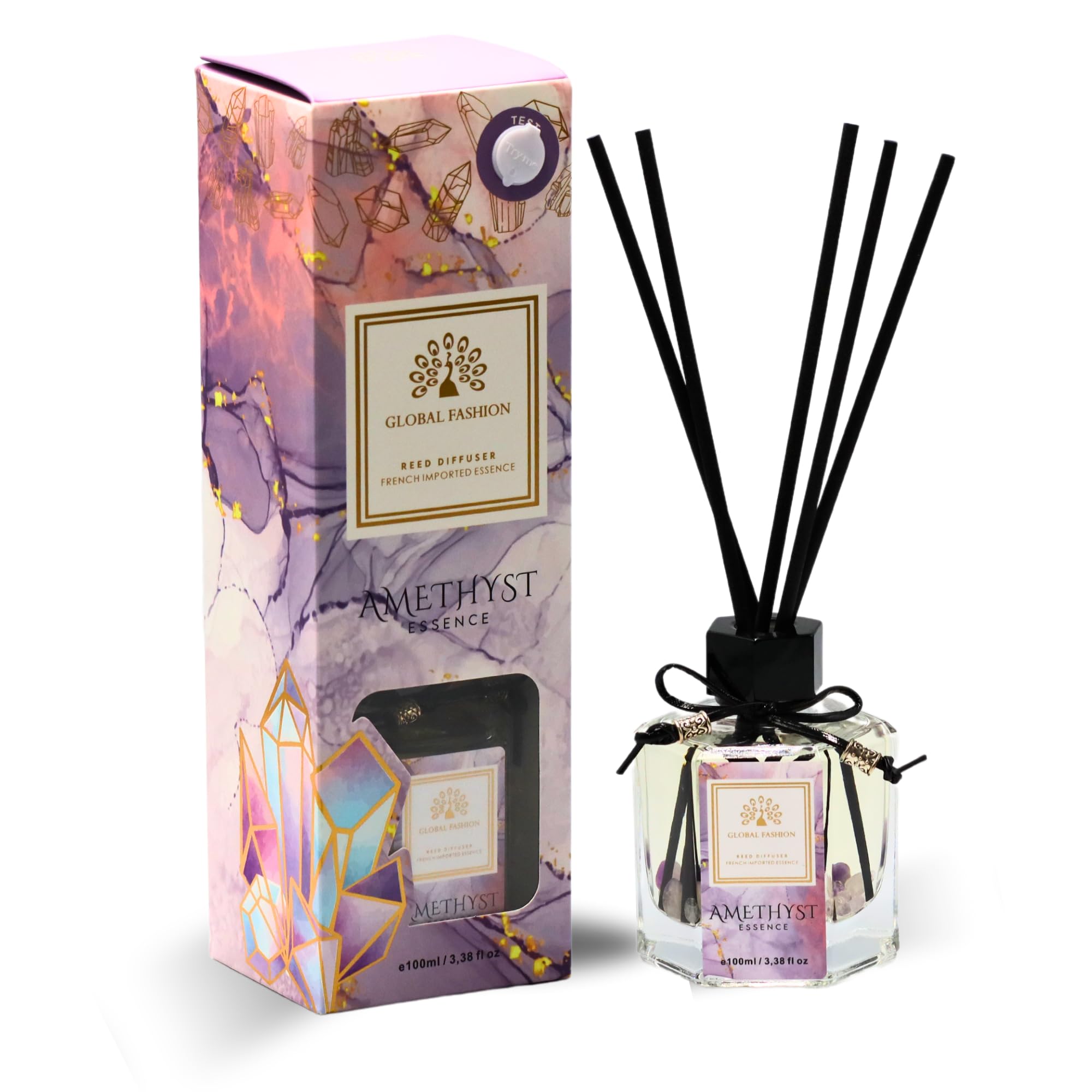 Reed Diffuser with Natural Essential Oils - Long-Lasting Aromatherapy Air Freshener for Home, Office, Bedroom & Gifts | 100ml Premium Fragrance Oil, Relaxing Scented Home Decor (Amethyst Essence)