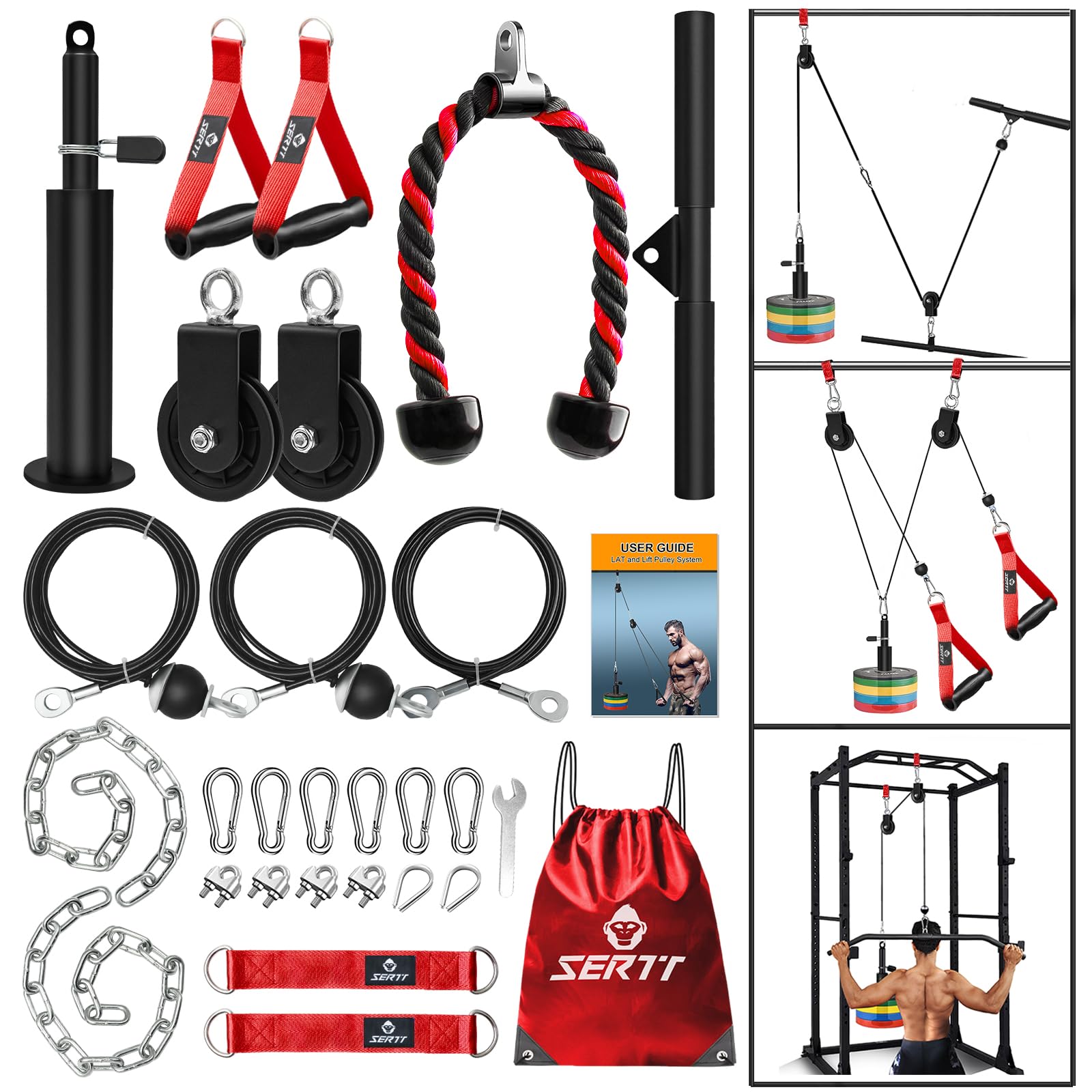 SERTT Sistema di puleggia per pesi da palestra, accessori per puleggia per palestra LAT Pull Down, bicipiti Curl, tricipiti, esercizi per braccia – Sistema di puleggia per pesi, attrezzatura