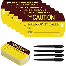 52 Pcs Optic Cable Tag Yellow Waterproof Self-Laminating Writable HDPE Labels 3.5 x 2 Inches with 4 Marker Pen for Cable Management, Maintenance, Communication
