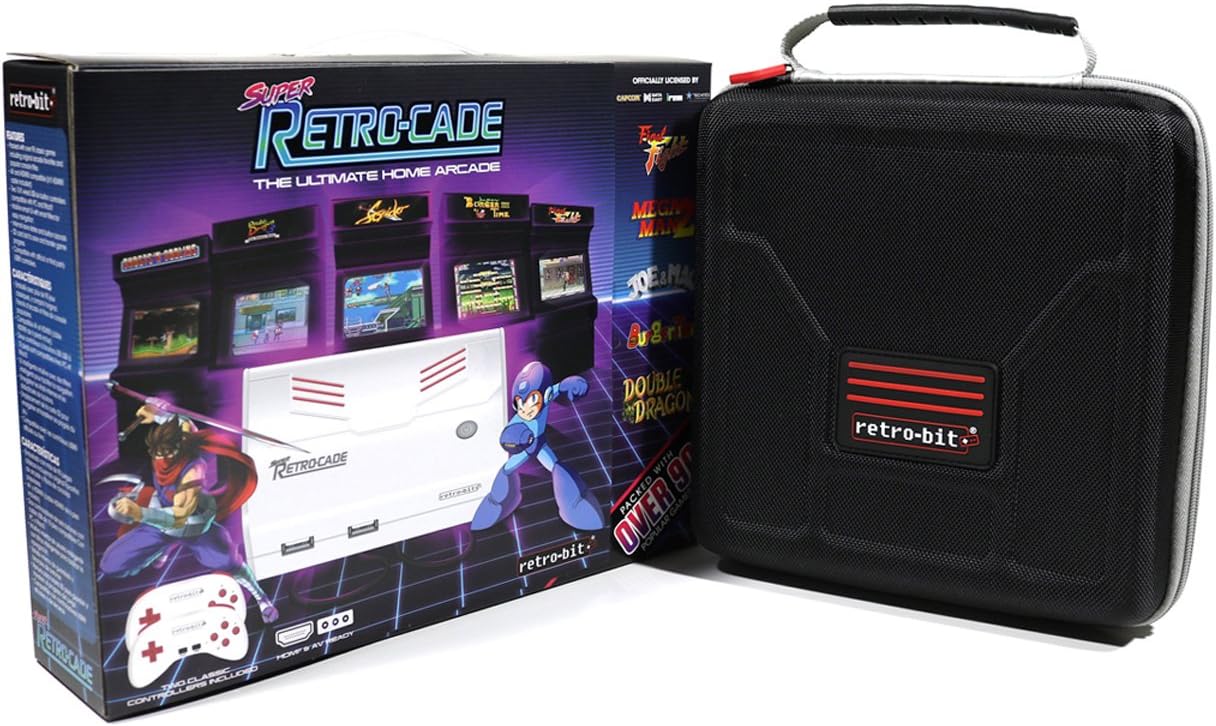 Geek Theory Retro Bit Super RetroCade Plug & Play Classic HD Game Console (Version 1.1) with Retro-Bit Carrying Case Preloaded with Over 90 Popular Arcade Titles (Red/White) - for NES, SNES
