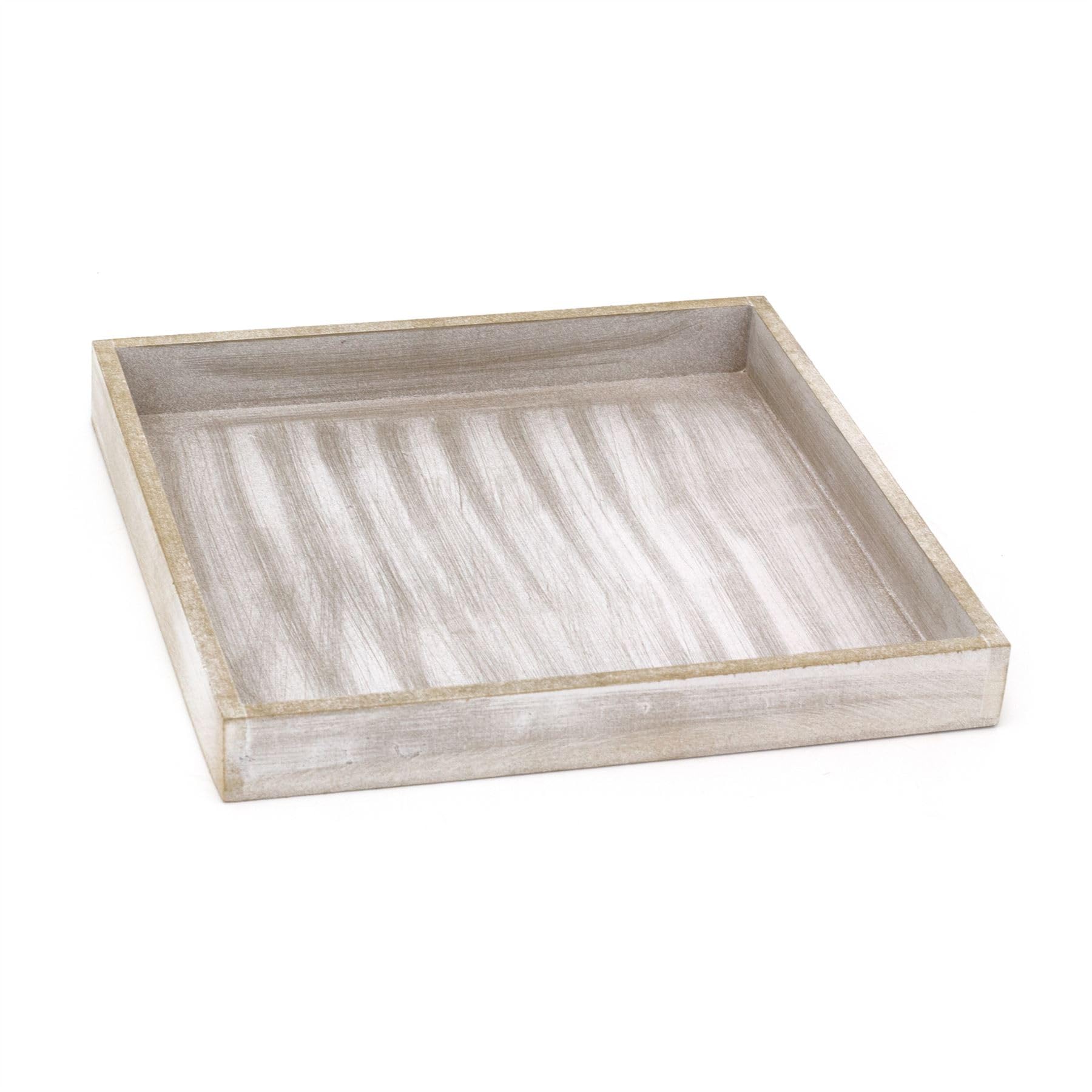 Carousel Home Rustic Grey Wash Wooden Display Tray Candle Tray | Distressed Grey Wooden Trinket Tray Jewellery Dish | Square Wood Display Dish for Candles, Jewellery, and Decor - 25x25cm