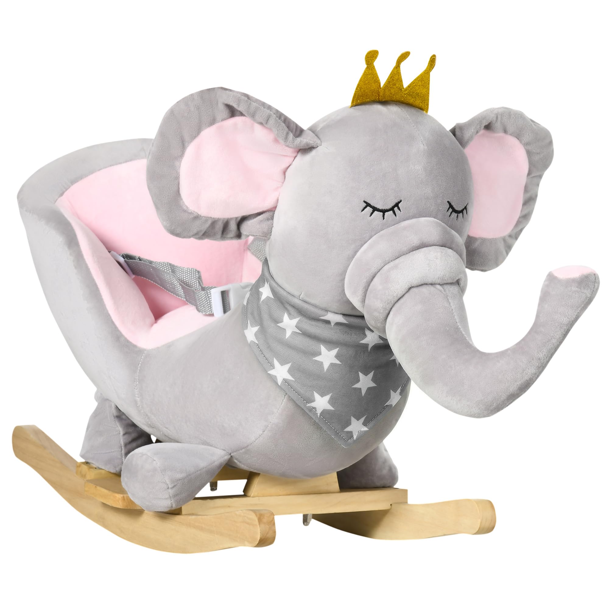 HOMCOM Baby Rocking Horse Plush Ride On Elephant Rocker with Sound Safety Belt Toddler Toy for 18-36 Months