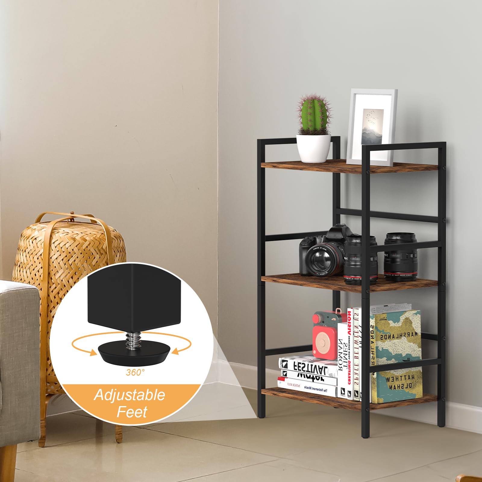 Snapklik Caduke 3 Tier Bookshelf Industrial Small Bookcase Wood