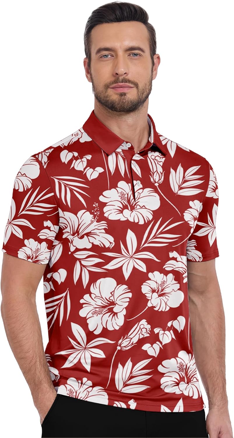 ZITY Golf Shirts for Men Short Sleeve Print Polo Shirt Moisture Wicking Regular Fit Casual Beach Polo - Image 2