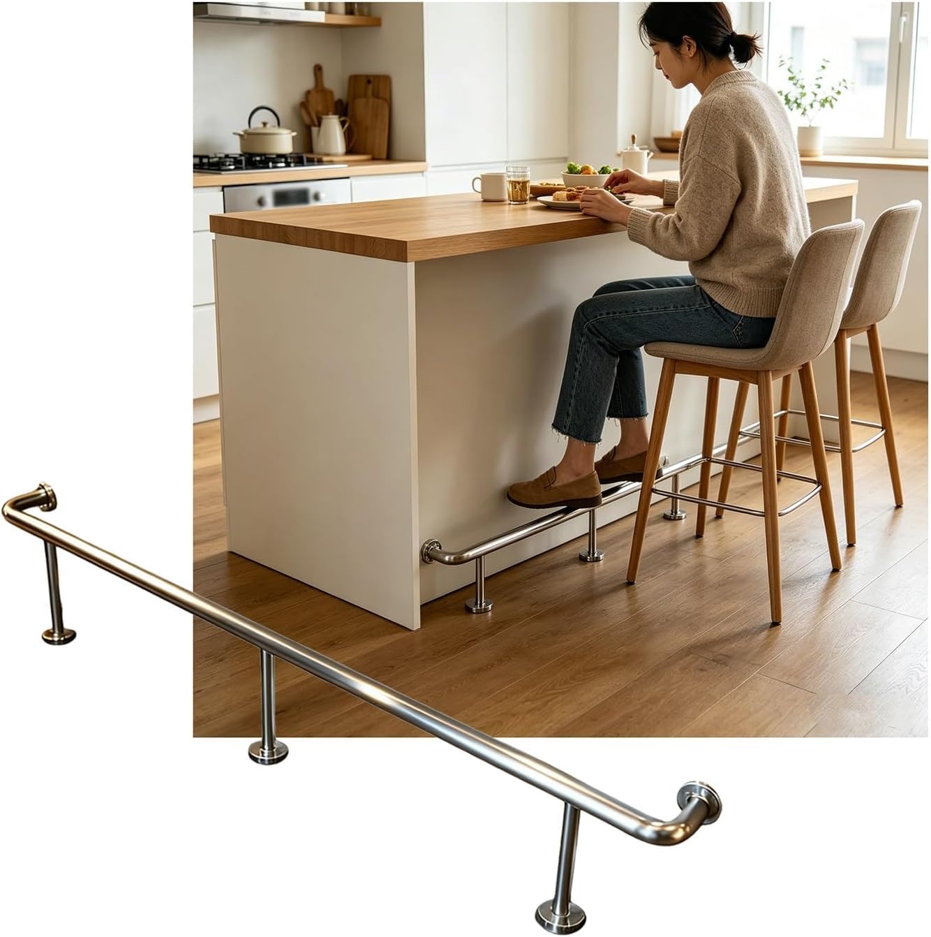 HGOuhK Bar Foot Rail Kit Wall Mounted Bar Foot Rail，Stainless Steel Rail Kit for Indoor & Outdoor Counter，3.28~16.4ft(Silver,3.5M/11.48FT)