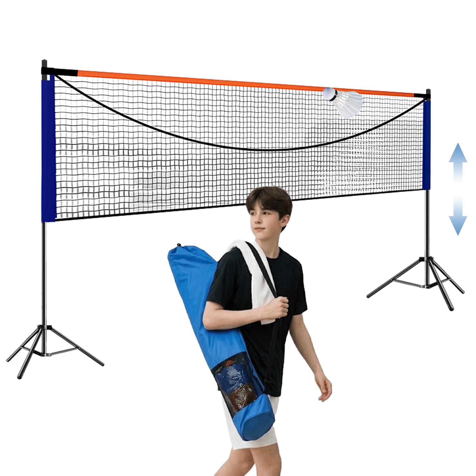 4.1M Badminton Net, Nylon Net, Foldable and Height Adjustable Tripod Stand with Portable Carry Bag, Easy to Assemble or Disassemble, Ideal Sports Net for Tennis, Kids Adults Badminton or Volleyball