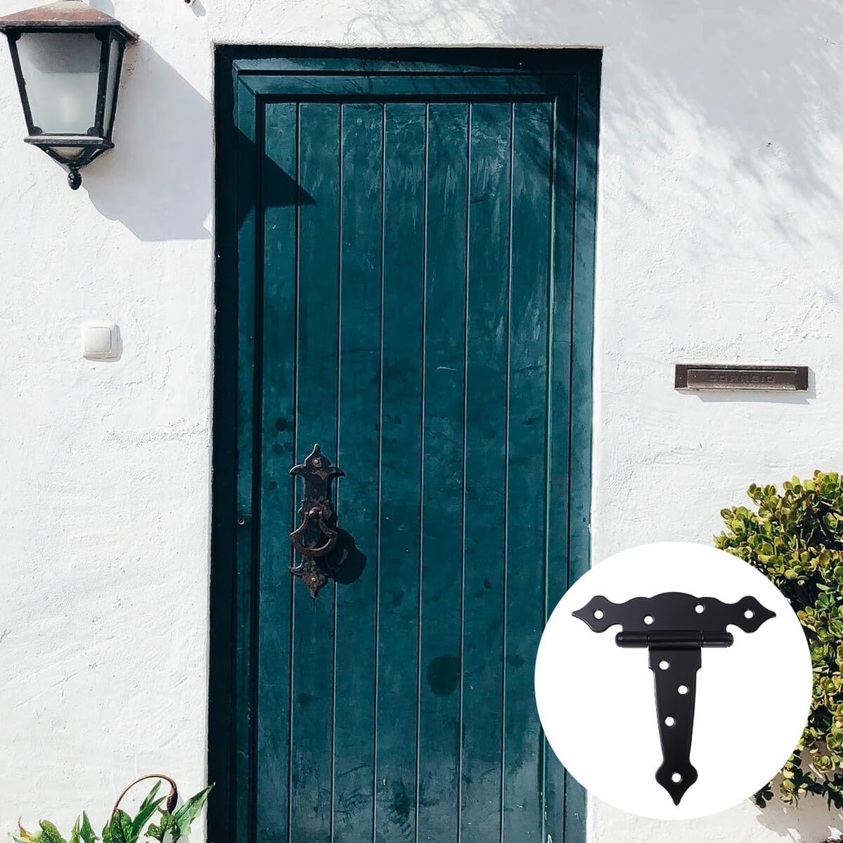 3pcs Heavy Duty T Shape Door Hinge Black Rustproof Decorative Strap Hinges for Wooden Gates Sheds Barns Garages with Corrosion Resistant Iron Construction and Screw for Stable