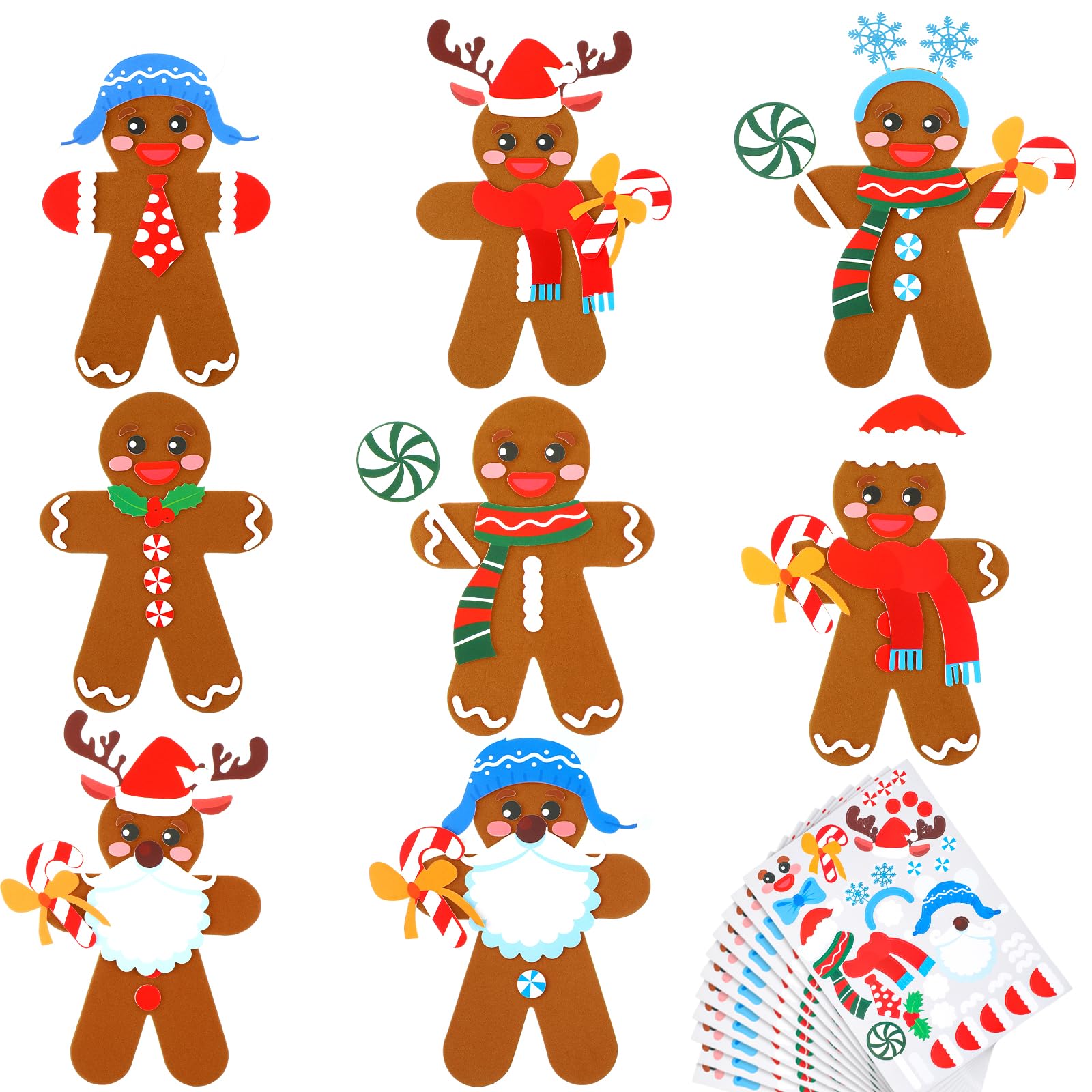 Cholemy 56 Pcs Christmas Gingerbread Man Craft Kit for Kids Gingerbread Man DIY Foam Craft Ornament Self Adhesive Gingerbread Man