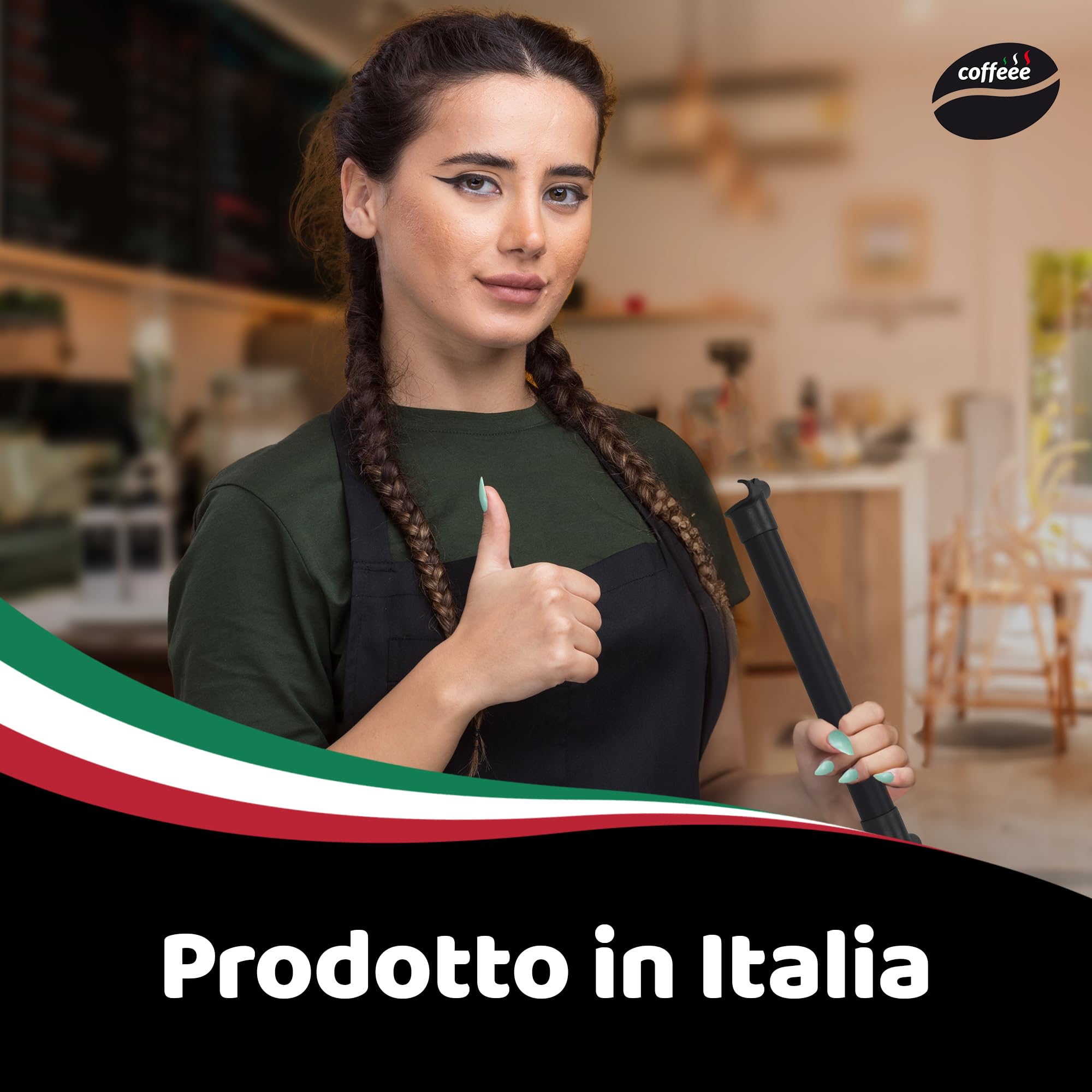 COFFEEE Bastone Battifiltro Caffe - Bastone per Cassetti del Caffè Compatibile con la Maggior Parte di Cassetti e Tramogge - Diam. 30 mm, Lungo 342 mm - Ganci di Supporto - Prodotto in Italia
