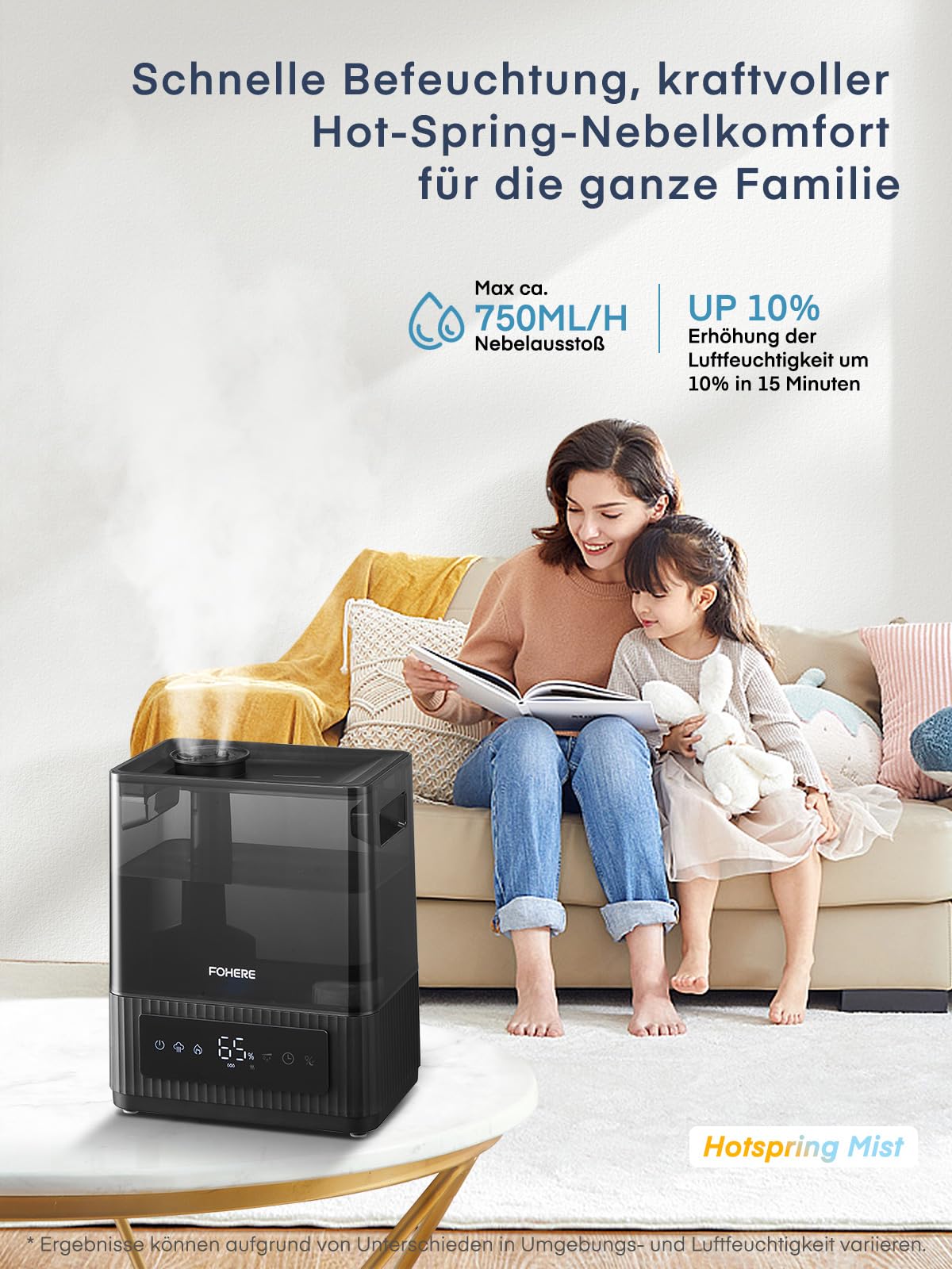 FOHERE Luftbefeuchter 6L Leiser Luftbefeuchter mit warmem und kühlem Nebel 60H Laufzeit Öldiffusor Schlafmodus 12H-Timer
