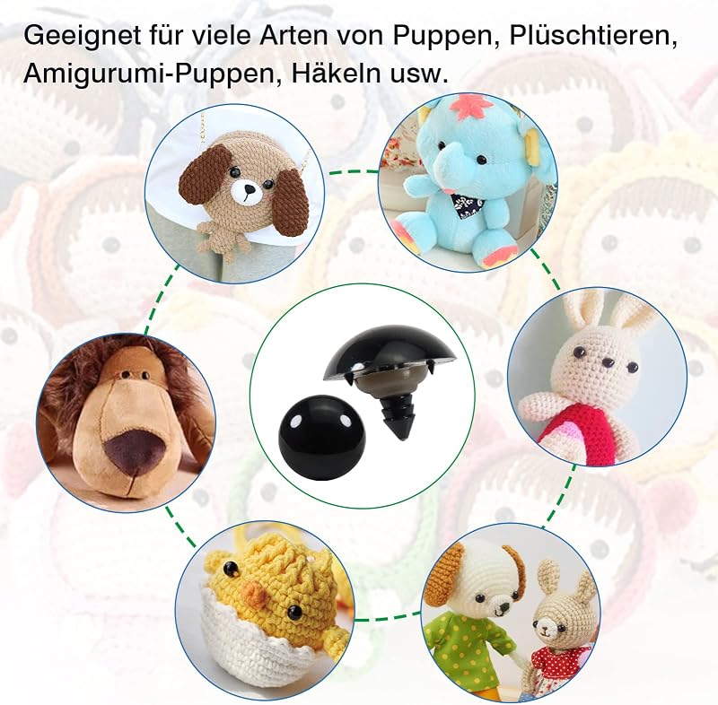 TOAOB 50 db biztonsági szem 24 mm fekete műanyag baba szem amigurumi horgolt játékhoz