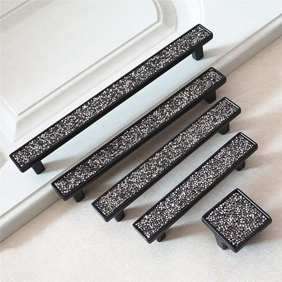 1.1 3.78 5.0 6.3 7.55 Drawer Knob Pull Crystal Black Dresser Handle Cupboard Knob for Kitchen Cabinet Door Hardware 28 96 128 160 192mm (7.55 Hole Centers)