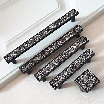 1.1 3.78 5.0 6.3 7.55 Drawer Knob Pull Crystal Black Dresser Handle Cupboard Knob for Kitchen Cabinet Door Hardware 28 96 128 160 192mm (7.55 Hole Centers)