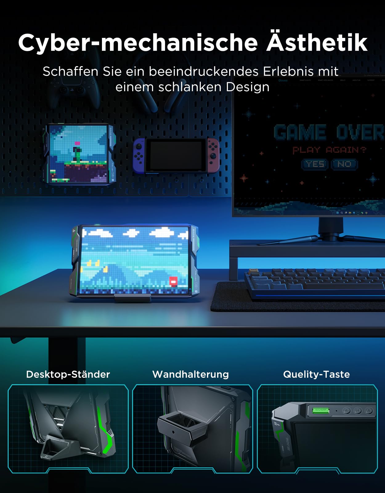 Govee Pixel Licht Gaming Rechteck, 52x32 RGBIC Pixel Art LED Panel, DIY, 150 Szenenmodi, 10 Musikmodi, AI, Alexa, Google Assistant