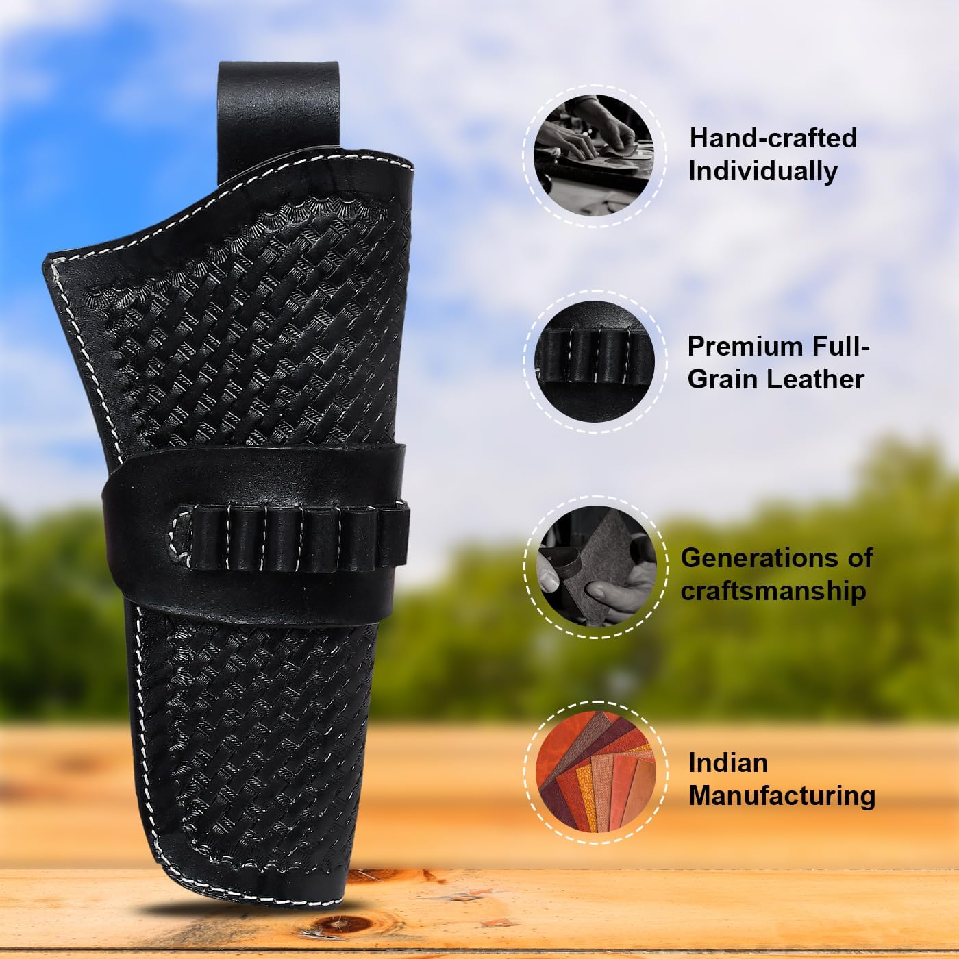 Genuine Buff Leather Cowboy Gun Holster Fits Colt Ruger Heritage Uberti Pietta Revolvers up to 6 Inch Barrel Right Hand OWB Holster
