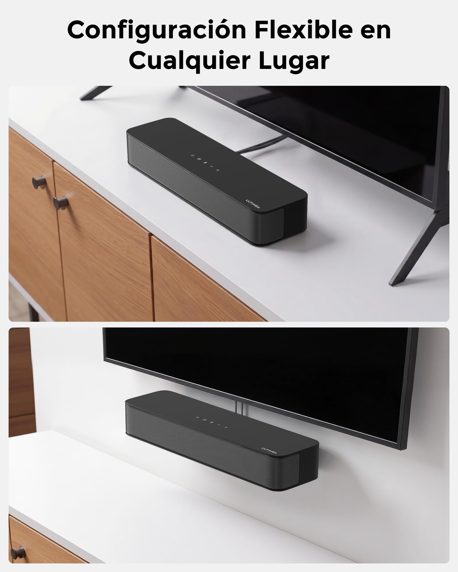 ULTIMEA Barra de Sonido 2.1ch para TV, subwoofer Integrado,132W, Control por App, Barras de Sonido Bluetooth 5.4 VoiceMX,Graves Ajustables,soundbar Todo en uno PC, óptico/AUX, Poseidon M20 Pro