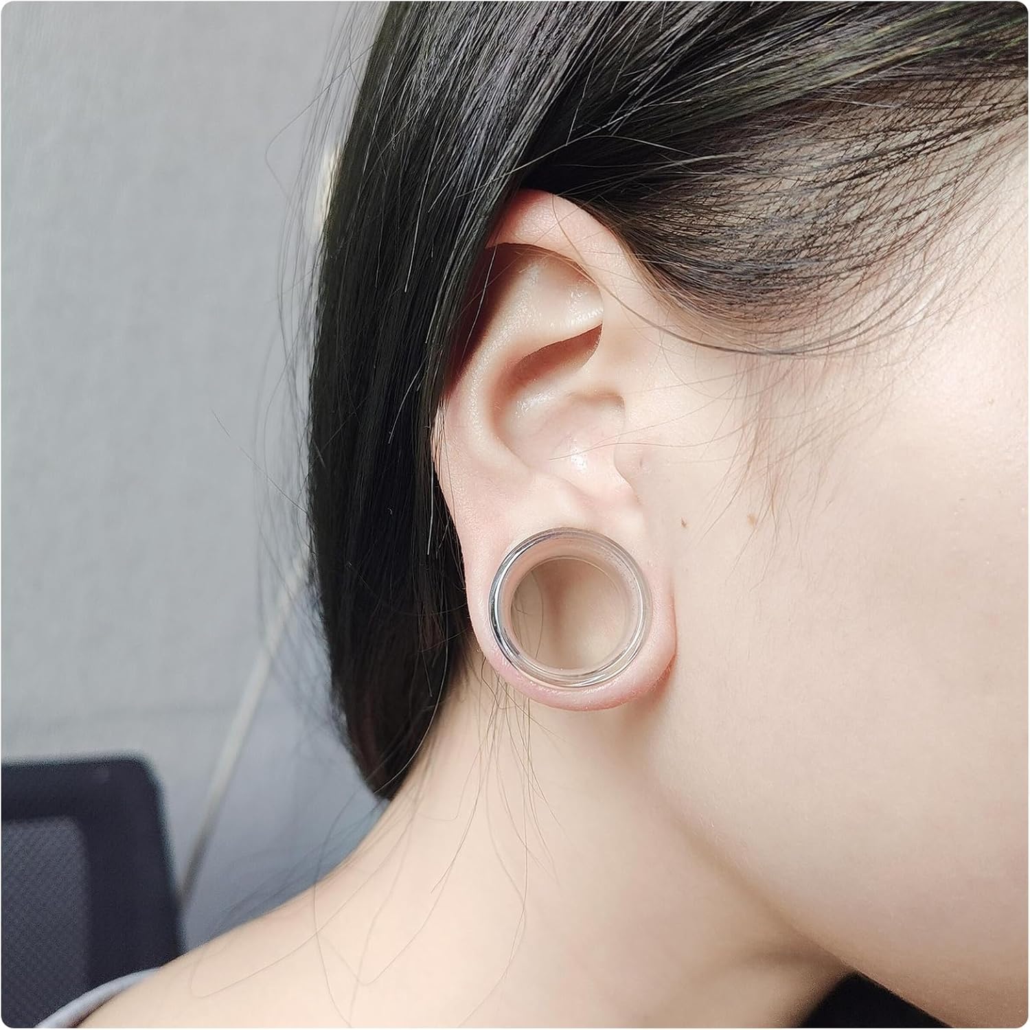 Cisyozi 6G-50mm Acrylic Gauges for Ear Double Flared Saddle Lightweight Ear Gauges Tunnels Plugs Stretcher Expander Piercing Body Jewelry for Women Men Black Clear