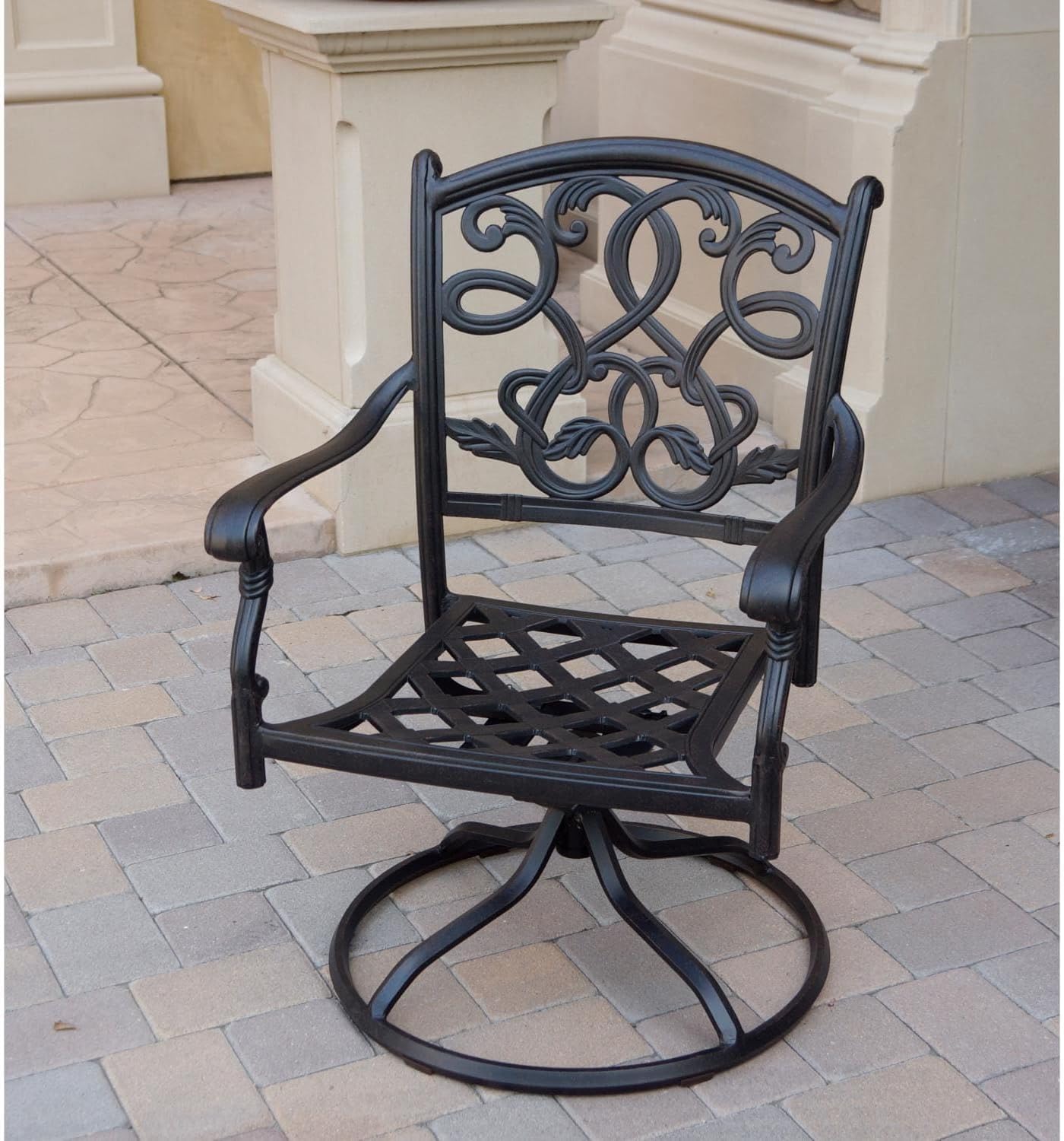 Darlee Santa Monica Cast Aluminum 4 Pc Set Swivel Rocker Dining Chair Set in Antique Bronze/Sesame