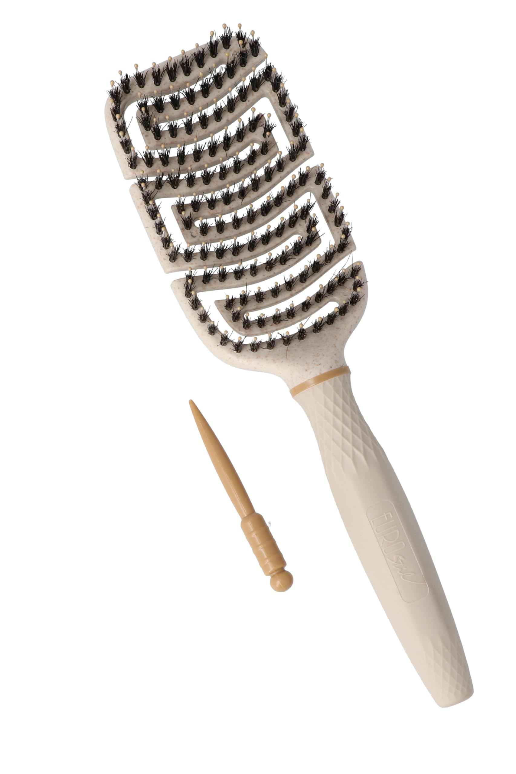 Cepillo Pelo Antitirones Ecológico - Púas de Nylon y Cerdas de Jabalí - Flexible, Todo Tipo de Cabellos - Peine Antitirones, Púa Extraíble, Fabricado en España con Fibras Naturales de Trigo