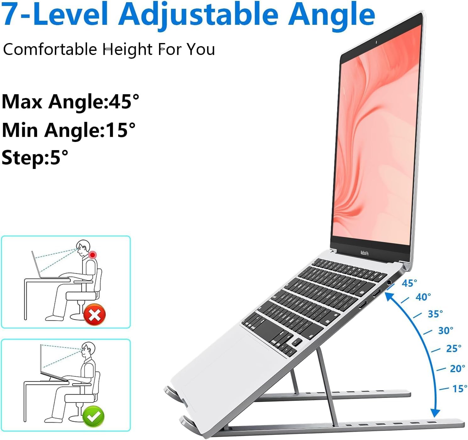 EDNITA Laptop Stand for Desk Holder Computer Portable Foldable Adjustable Notebook Stands, Aluminium Metal MacBook Stand, Compatible with 10-15.6 Inch Laptops, iPad-Silver 21 71FGi+hVSjL. SL1489