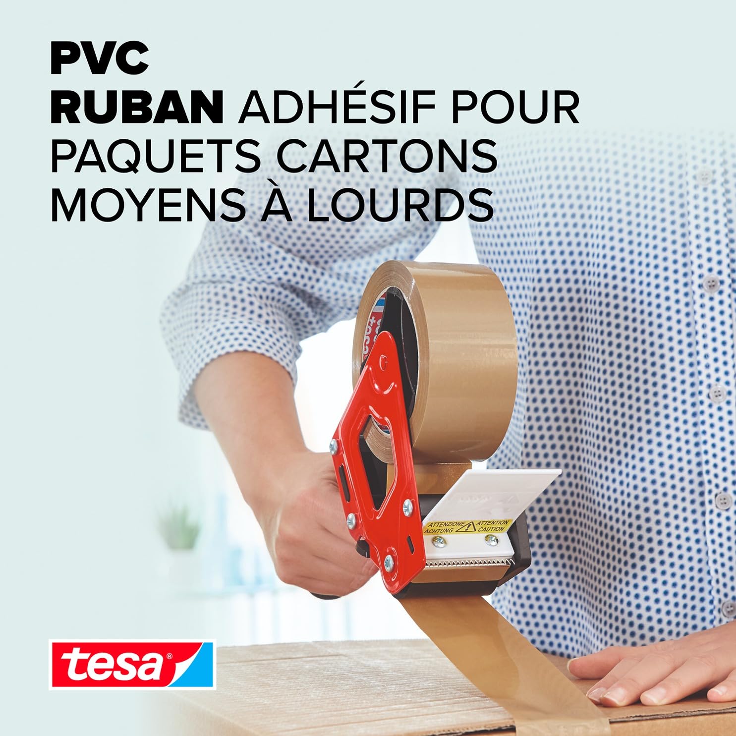 tesapack 4124 Lot de 6 Rubans Adhésifs d'Emballage PVC - Adhésif Premium de Qualité Supérieure pour Emballage de Colis et Cartons - Marron - 6 Rouleaux de 66 m x 50 mm Chacun