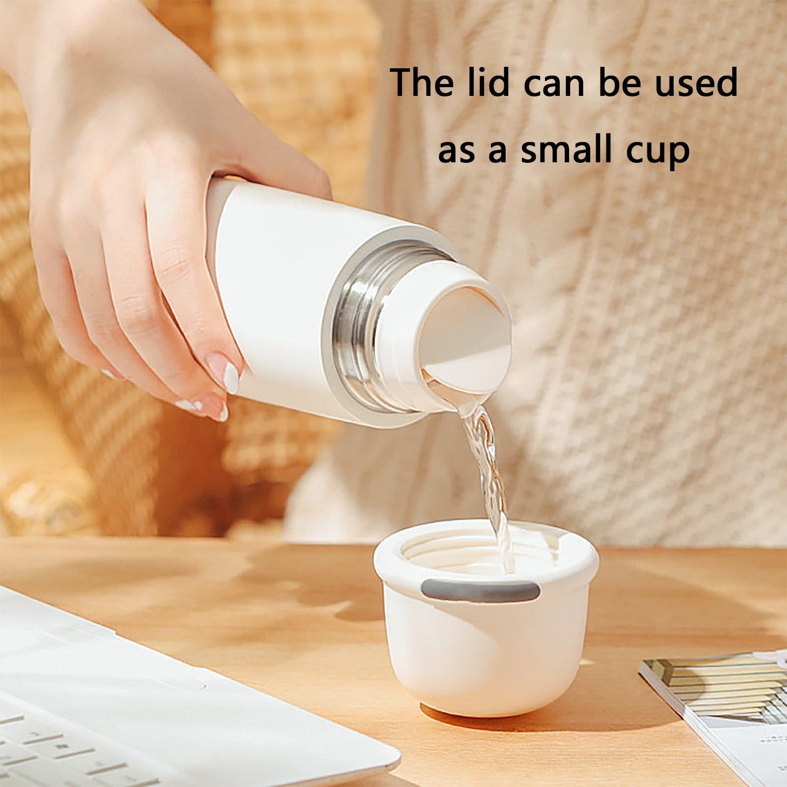 460ml, Taza Termo Cafe, Vaso Termo Cafe para Llevar, Diseño con Asa Oculta, Material de Acero Inoxidable, Ideal para La Escuela, Deportes, Viajes y Acampadas(Green)