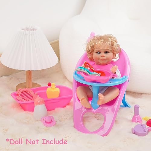 Miniatura 6 de BABESIDE Juego de muñecas de bebé, juego de alimentación y cuidado, 18 piezas de accesorios para muñecas de bebé, incluyendo cama, silla alta, juego