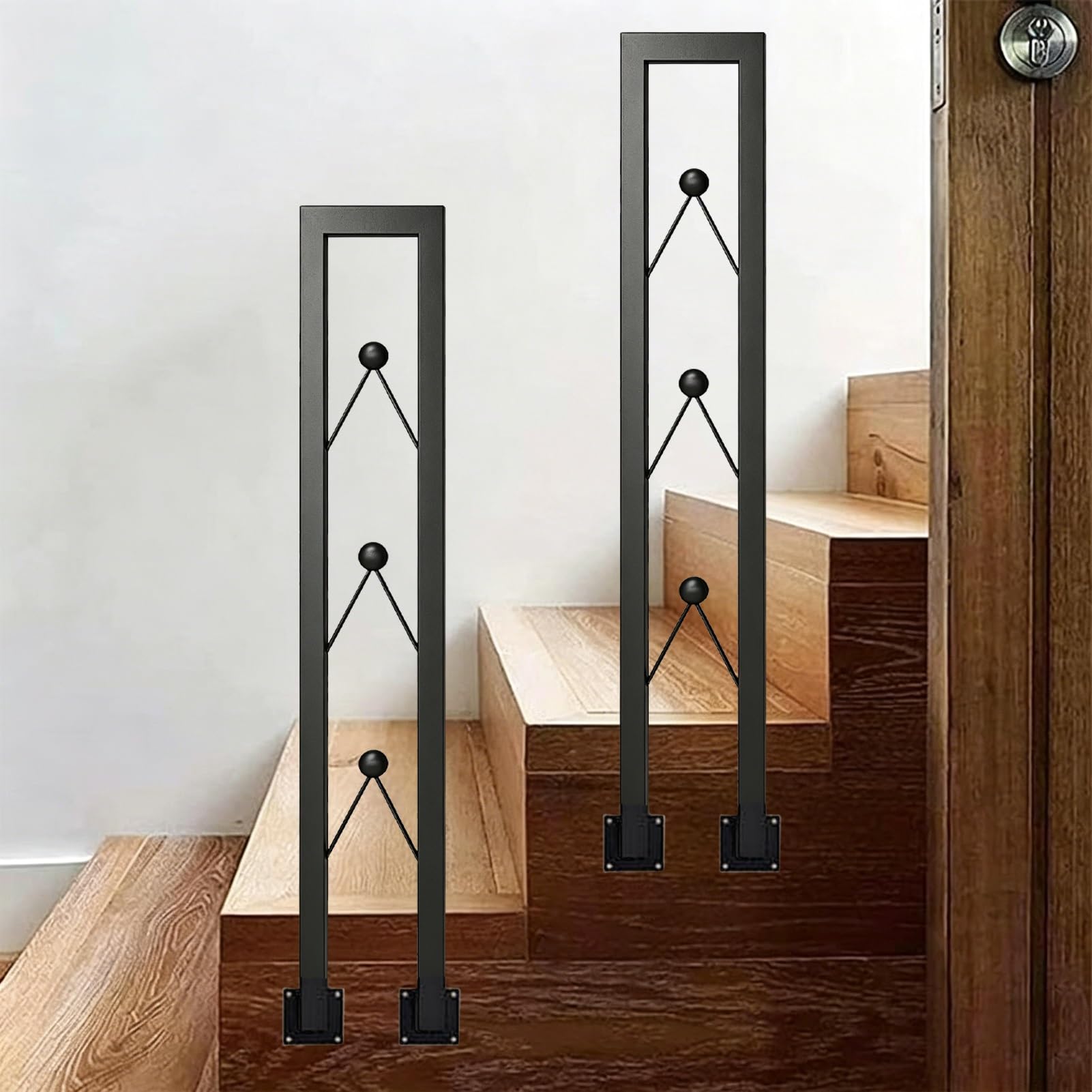 Stairs Banister Handrail - Metal Wrought Iron Banister Support Rod for Villa Loft Corridor Garden Porch, Wall Mounted Stair Railings Grab Bar(95cm/37in)