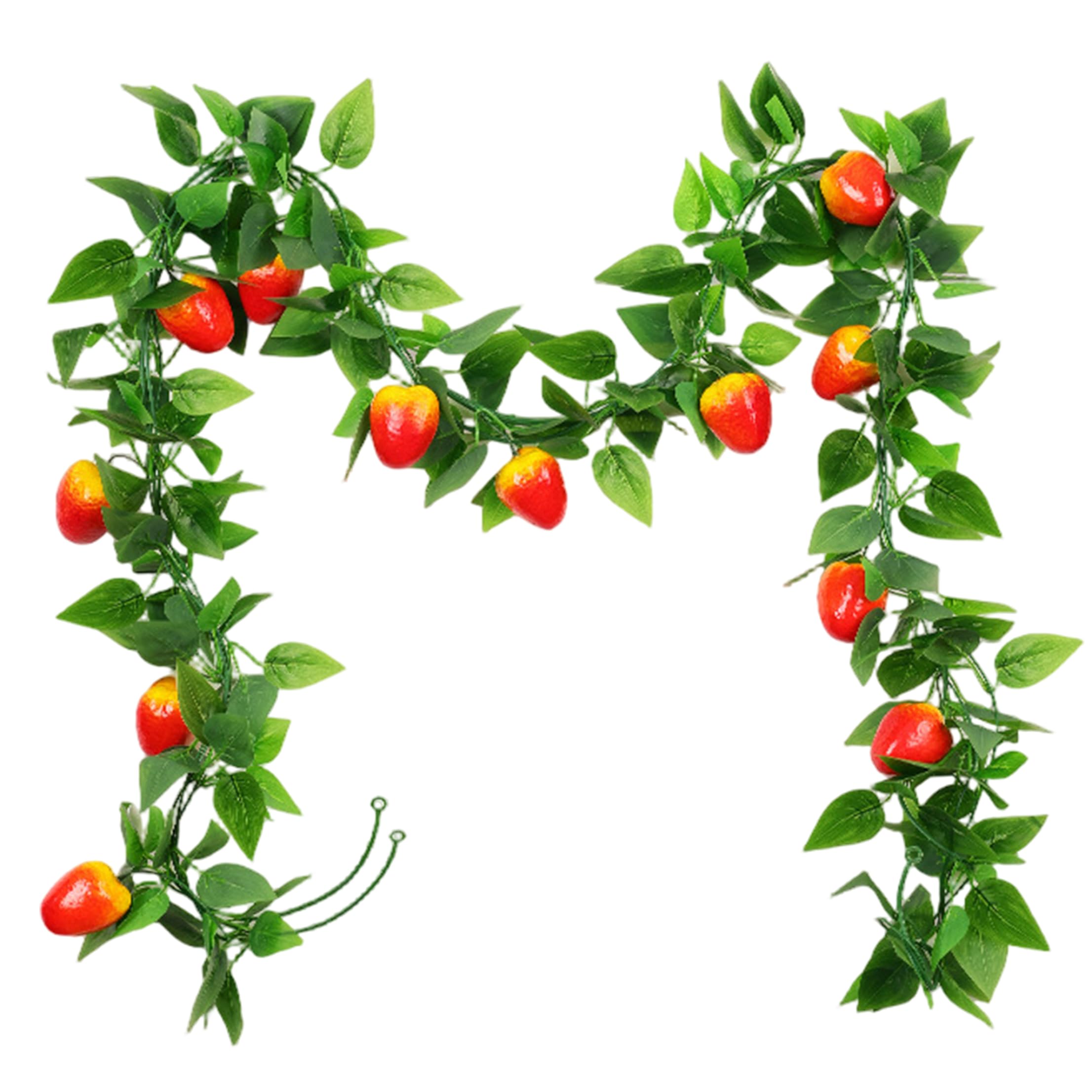 Xoeryoy 4PCS Strawberry Garland, Artificial Strawberry Vines with Realistic Fruits & Leaves for Kitchen Living Room Garden, 8ft, Green & Red