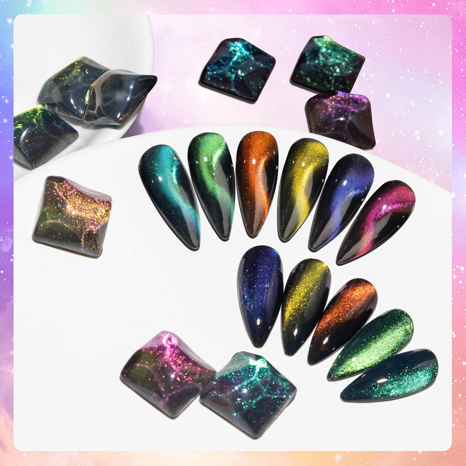 Cat Eye Gel Nail Polish with Magnet 9D Galaxy Cateye Manicure Soak Off UV DIY Salon Home Gift 12 Colors 7ml(0.24fl oz)