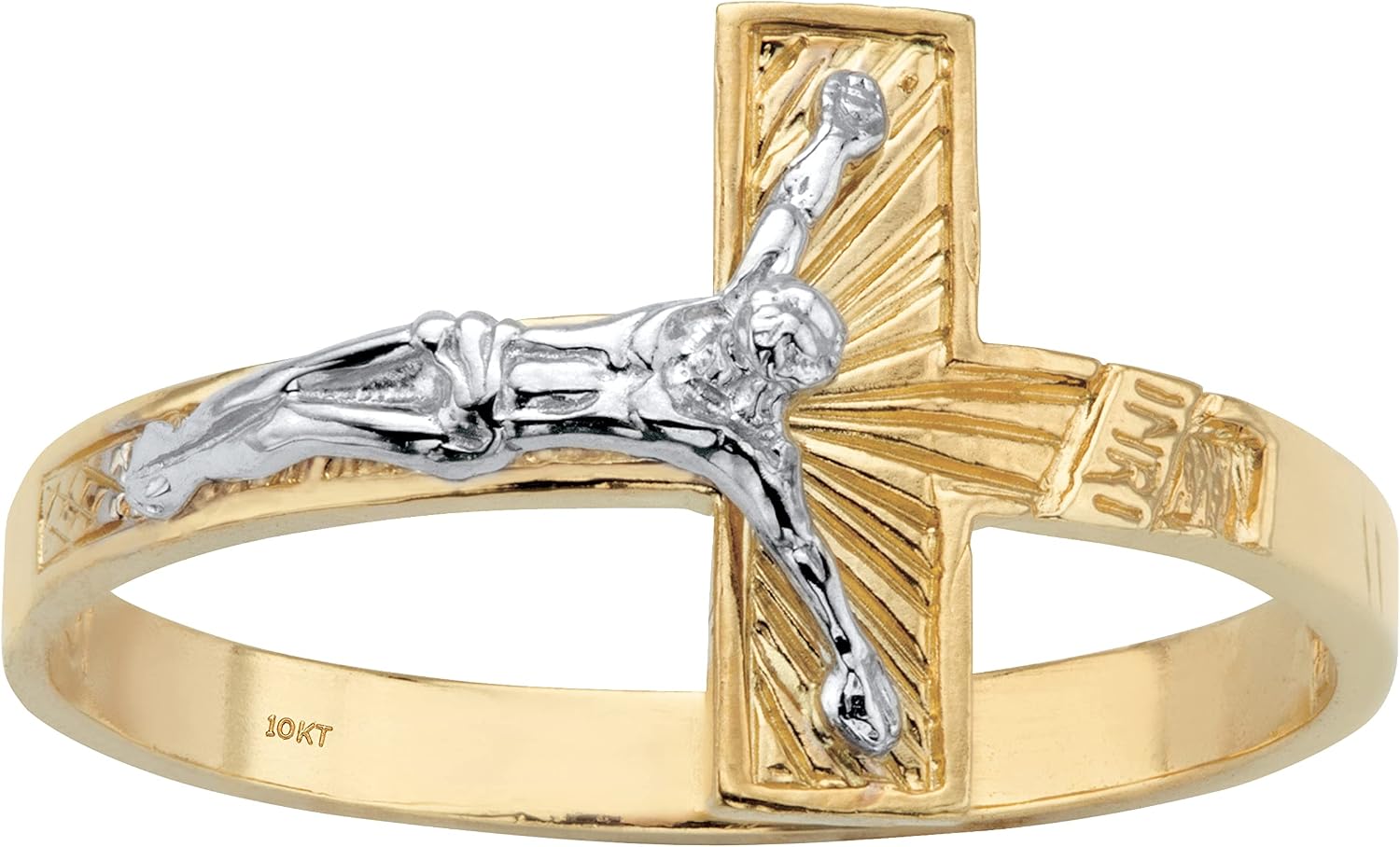 PalmBeach 10K Gold Two-Tone Crucifix Ring Sizes 6-10