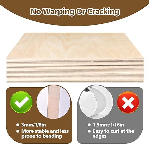 Miniatura 4 de Hojas de tilo  Paquete de 24 hojas para manualidades, hojas de madera contrachapada de madera de balsa sin terminar, tablero cuadrado ideal para