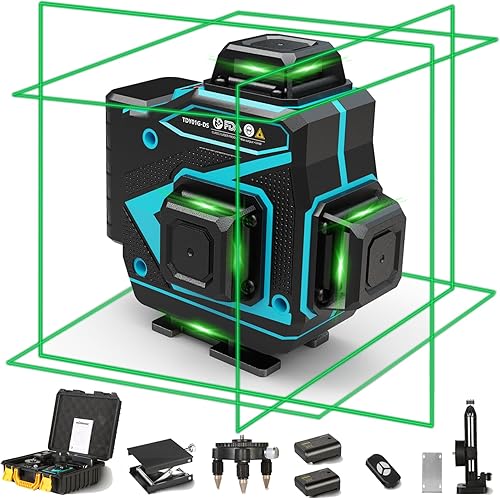 Azulejo láser nivel 360 autonivelante - Piso 4 x 360 Green Beam Cross Line Lazer Leveler Tool - 16 líneas láser de nivel de techo 4D para