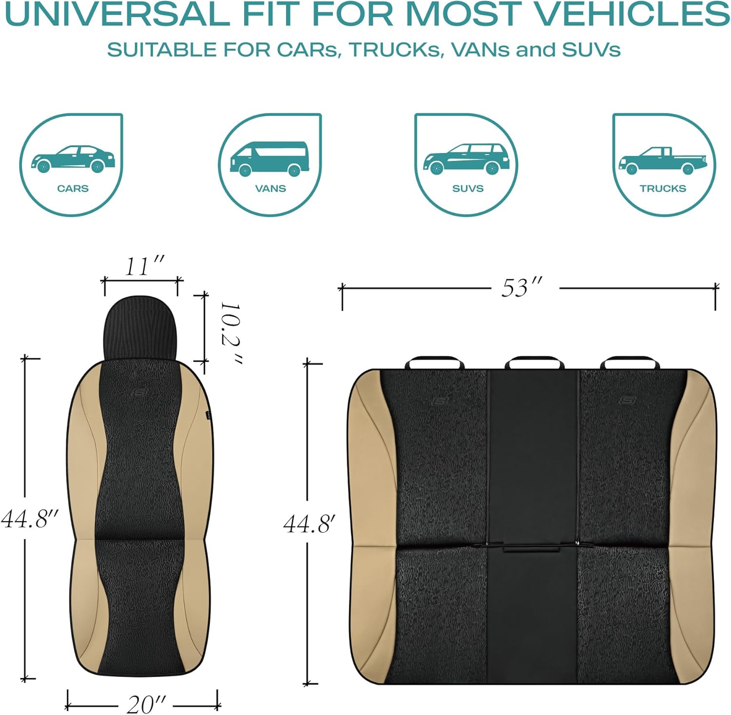 Skechers Car Seat Covers,Leather Seat Covers with GOGA Mat Technology,Waterproof Car Seat Covers Front Seats,Airbag Compatible,Comfort Universal Fit for Most Cars,Vans,Trucks,SUVs,Beige