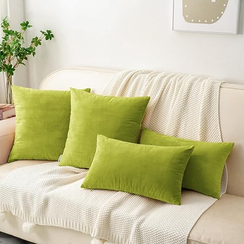 Miniatura 2 de HWY 50 Juego de 2 fundas de cojín rectangulares de terciopelo verde hoja de 12 x 20 pulgadas, fundas de cojín decorativas de lujo suaves y