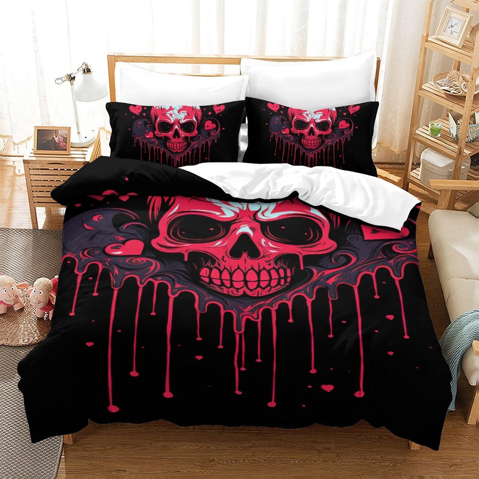 Housse couette crâne 3D en microfibre douce pour chambre ado garçon et fille