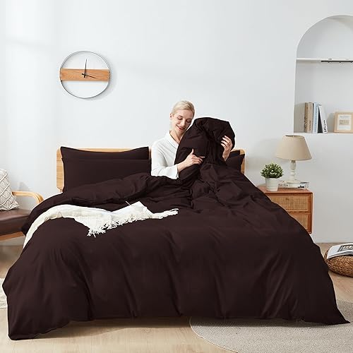 Miniatura 10 de Sufdari Juego de funda de edredón tamaño King, juego de funda de edredón de 3 piezas, ultra suave y transpirable, con cierre de cremallera y lazos