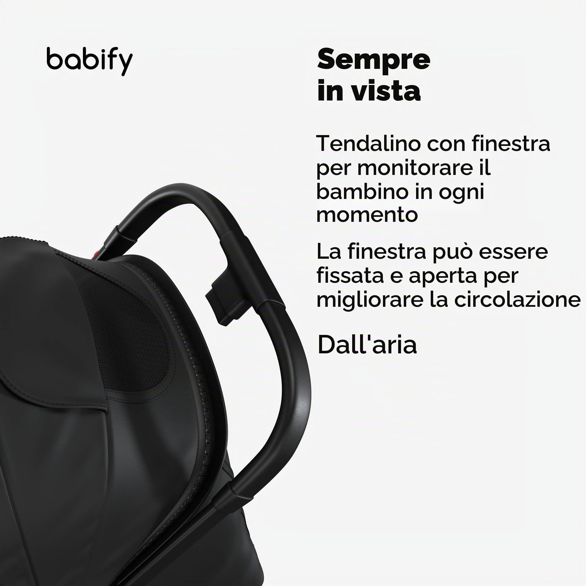 Babify Urban Ease Passeggino Leggero - Da 0 a 4 Anni (22 kg), Ripiegabile con Una Mano, Reclinabile, Poggiapiedi Regolabile, Fodera Rimovibile, Cestino, Tettuccio con Finestra, Nero