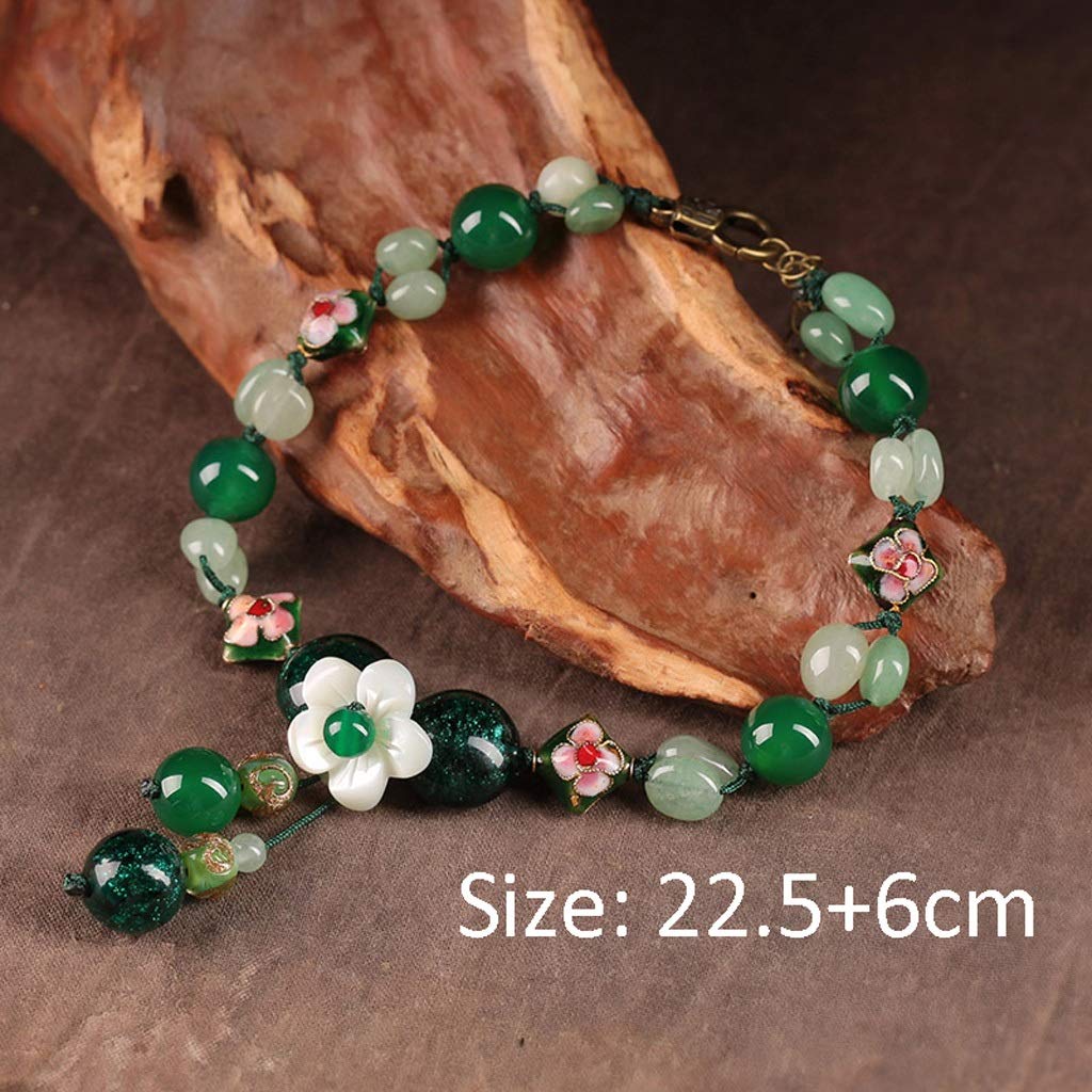 LNNSHX Cavigliera da Donna Squisiti Gioielli per Piedi in Vetro Verde Braccialetti a Lunghezza Regolabile con Catena Cinese Vintage con Perline Fatti a Mano