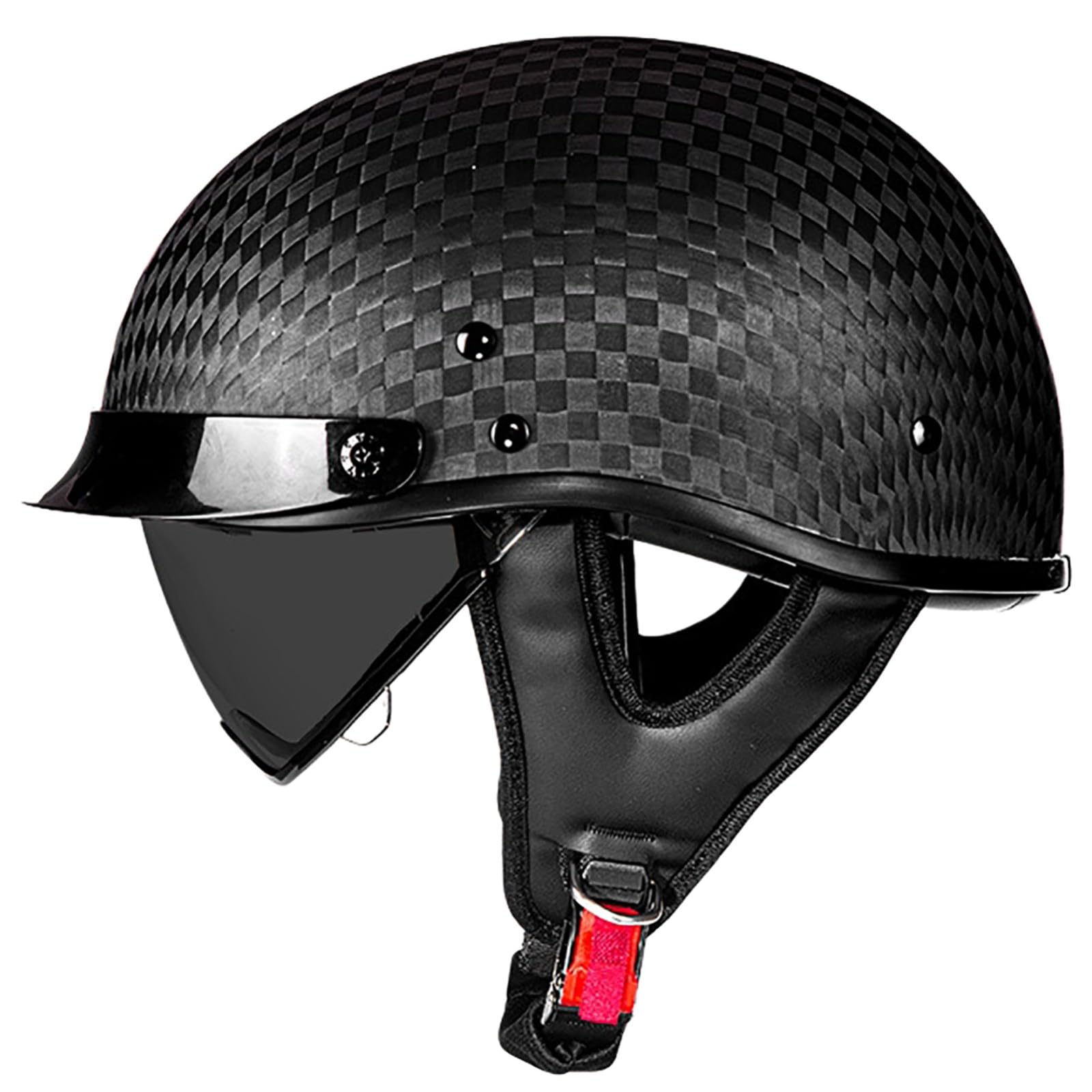 Kask motocyklowy vintage z wizjerem, kask z włókna węglowego dla kobiet i mężczyzn, kask do cruiser, motoroweru i skutera, homologacja ECE 6,M (56-57 cm)
