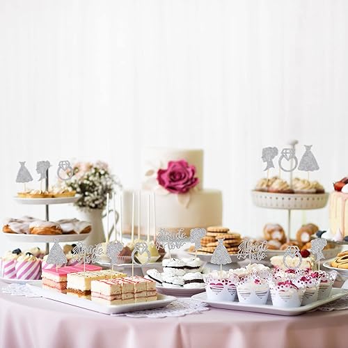 Miniatura 4 de Gyufise Paquete de 24 adornos para cupcakes con anillo de corazón, con purpurina, para despedida de soltera, para bodas, compromisos, despedidas de