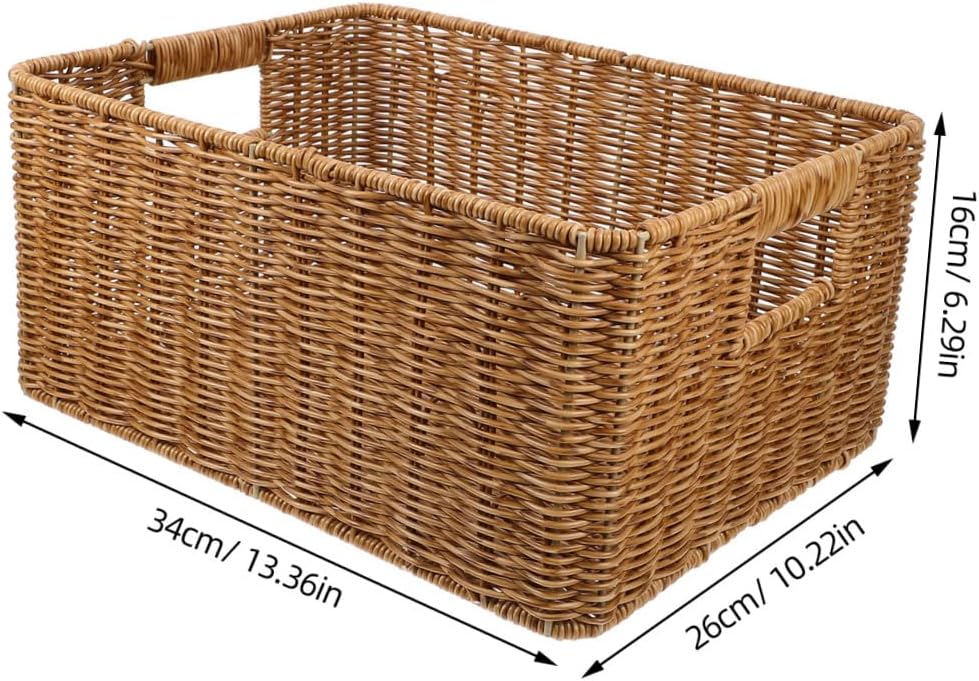 Alipis Large Capacity Storage Basket 34x26x16cm Imitation Rattan Desktop Woven Basket for Books Toys and Home Organization