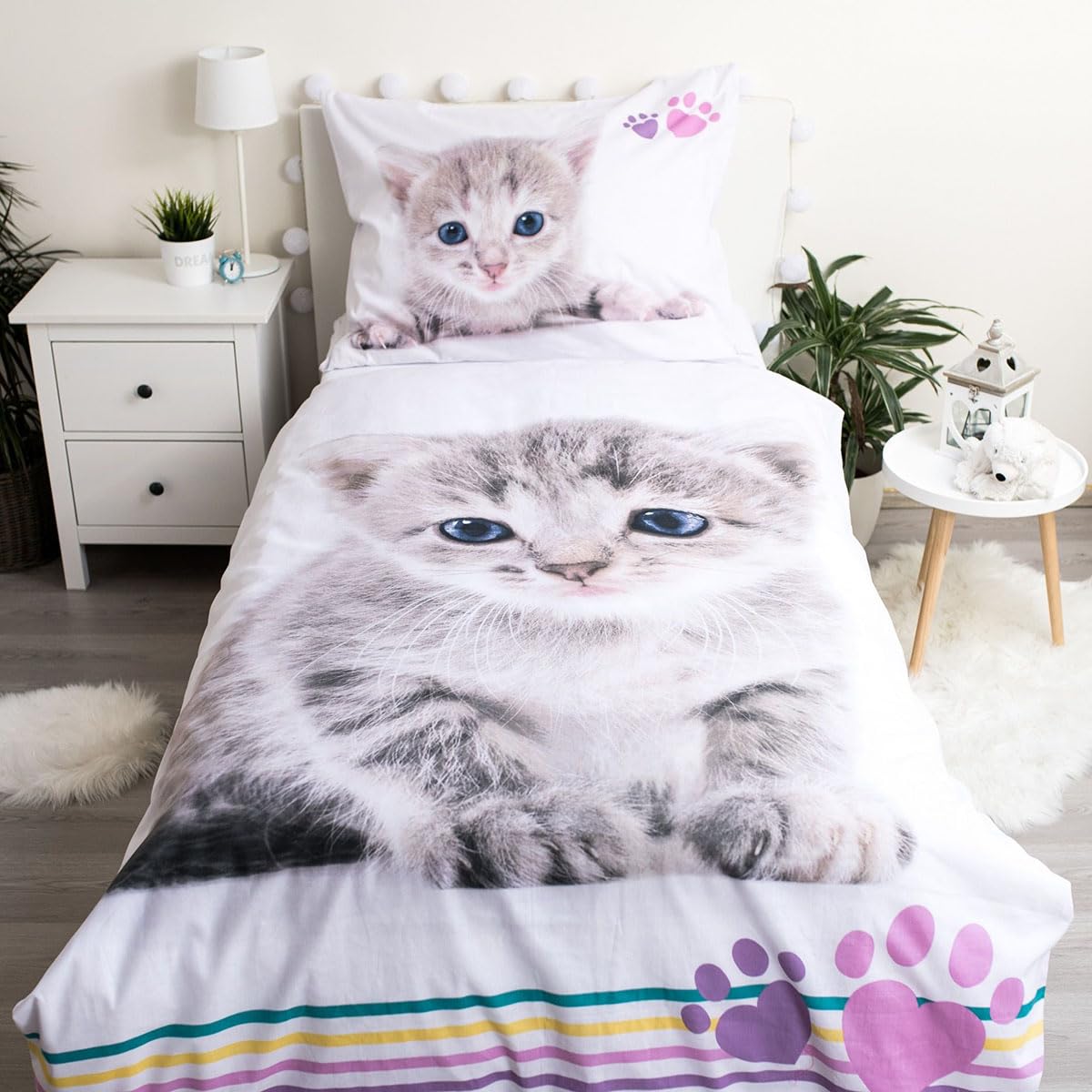 JFabrics Komplet pościeli dla kota 100% bawełna - poszwa na kołdrę 140x200 cm + poszewka na poduszkę