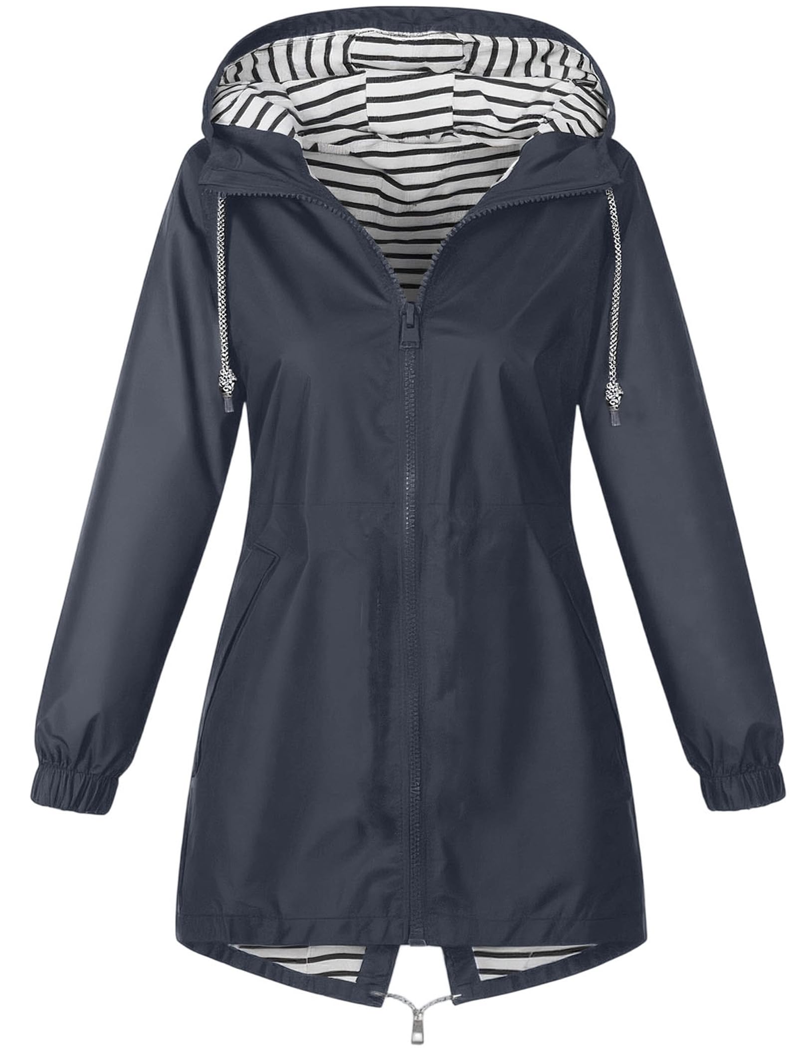 Veste Imperméable Femme À Capuche Léger Coupe-Vent Respirant Blouson de Pluie Mi-Saison Fermeture Éclair Poches Veste de Plein Air Randonnée Coupe-Vent Pliable Uni Quotidien Confortable Élégant