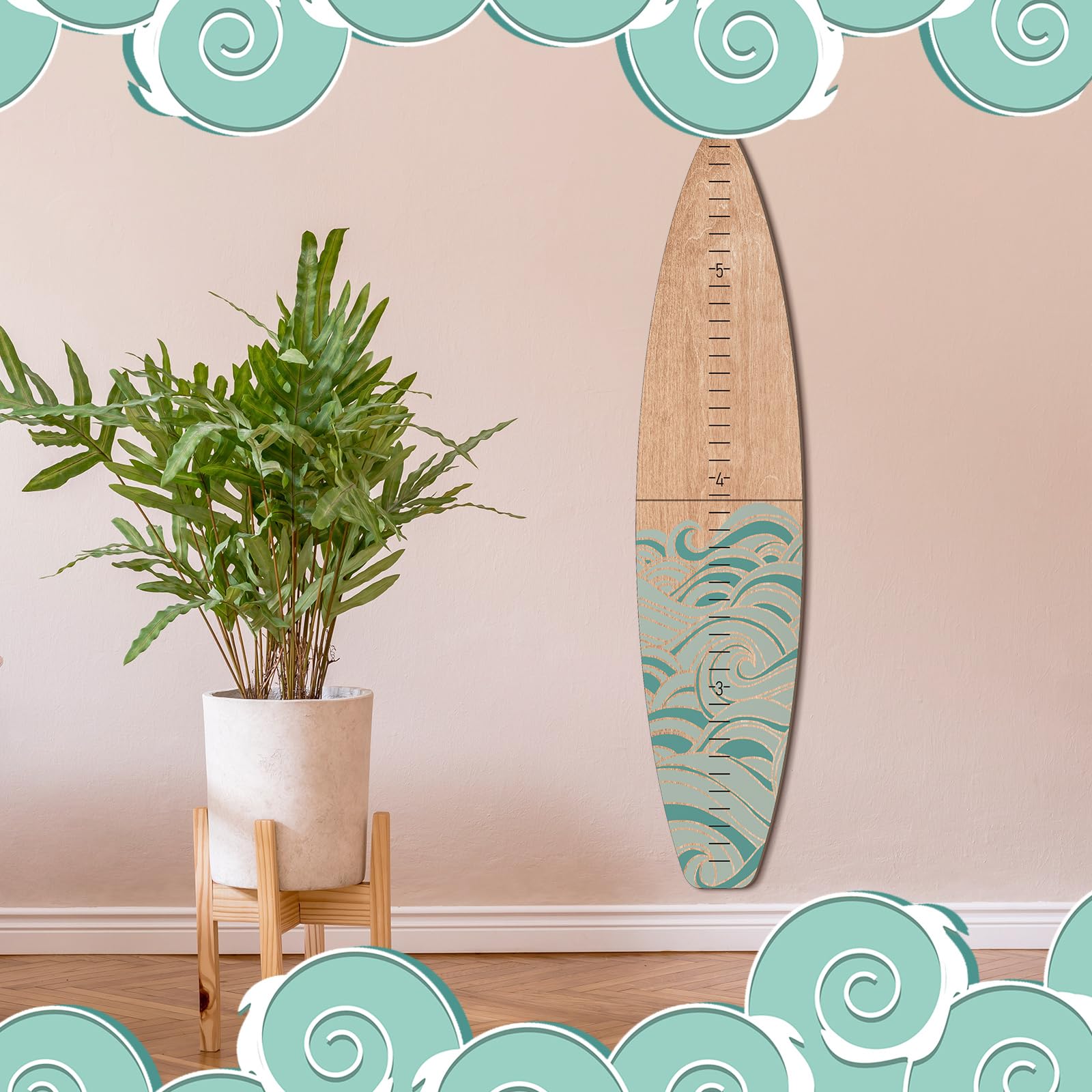 Surf Boared Ruler Snapklik.com : Briwooody Wooden Surfboard Growth Chart Wall Mounted ...
